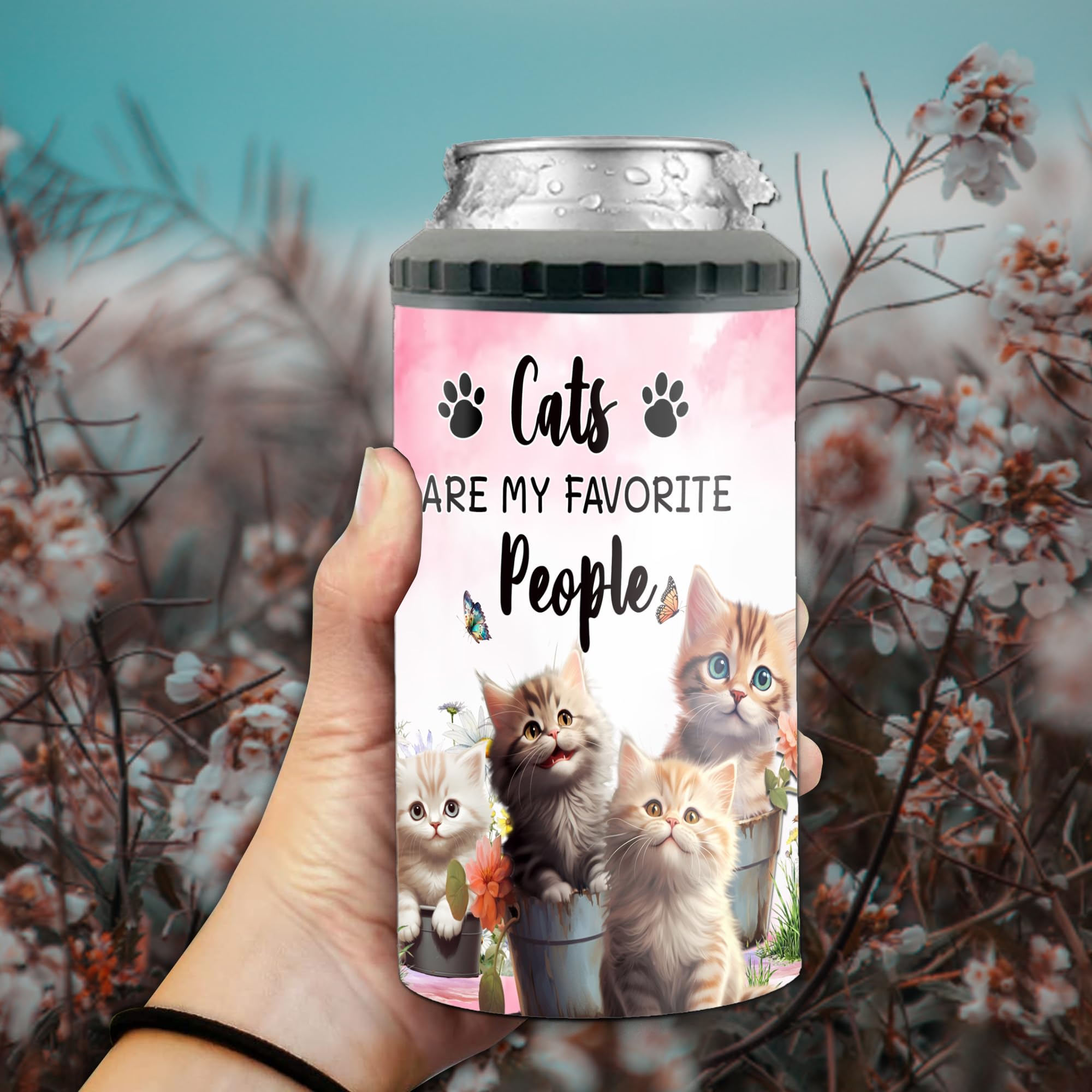 Cat Tumbler With Lid Holder 12oz Cans Personalized Cute Cats Are My Favorite People Custom Name Can Cooler 4-in-1 Insulated Stainless Steel 16oz Funny Gift For Women Men Pet Lovers Christmas - Image 3