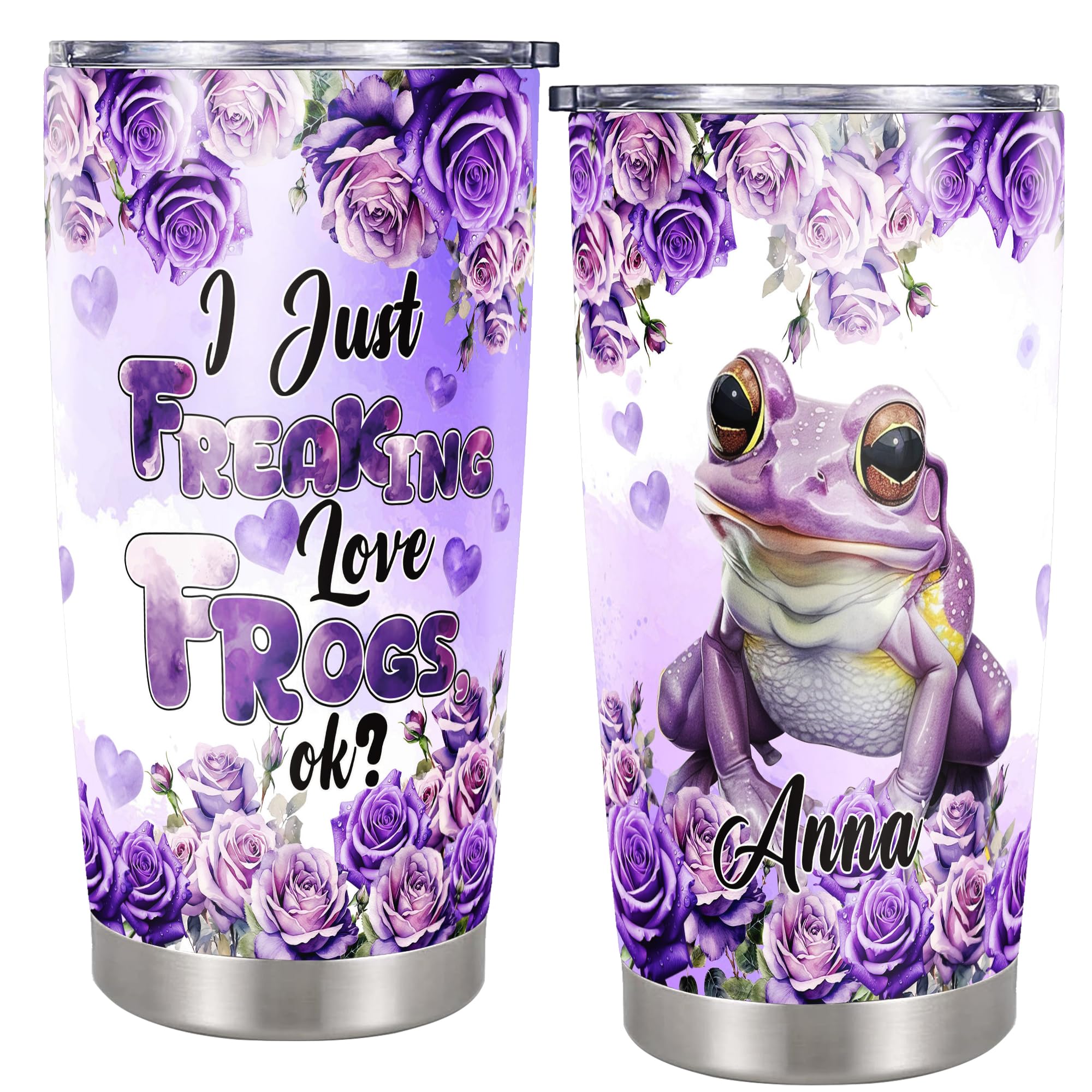 Dorric Personalized Frog Tumbler Customized Name Insulated Cup Mug 20oz 30oz with Lid Stainless Steel Cute Gifts for Girls Women Daughter Mom Mother Purple Lovers Birthday