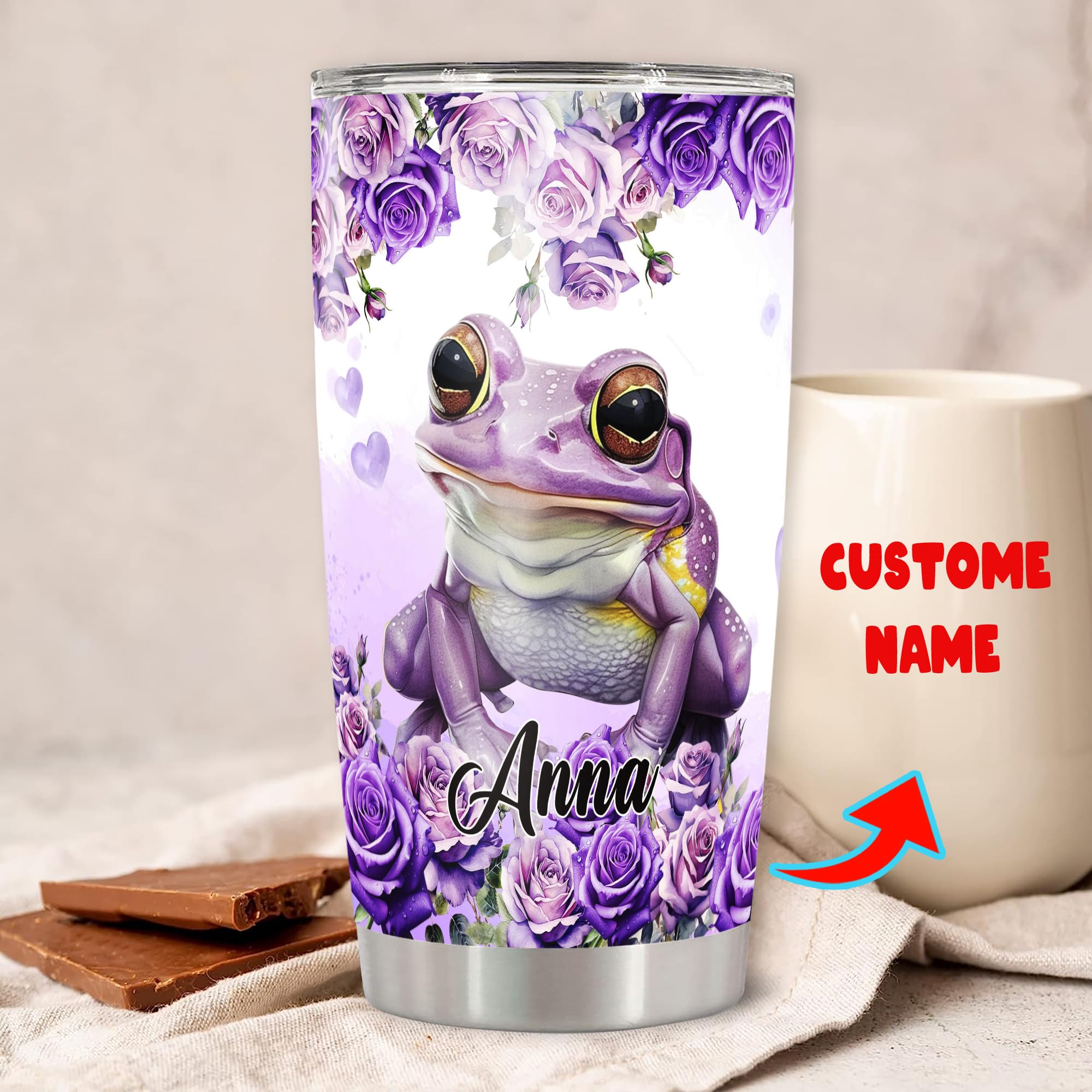 Dorric Personalized Frog Tumbler Customized Name Insulated Cup Mug 20oz 30oz with Lid Stainless Steel Cute Gifts for Girls Women Daughter Mom Mother Purple Lovers Birthday - Image 2