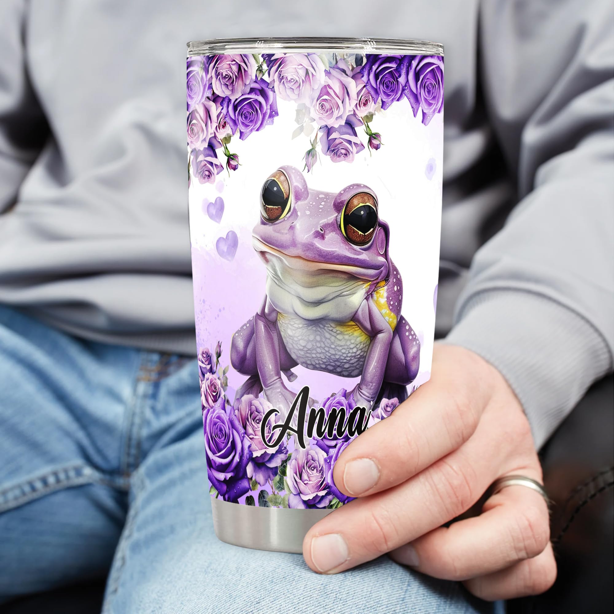 Dorric Personalized Frog Tumbler Customized Name Insulated Cup Mug 20oz 30oz with Lid Stainless Steel Cute Gifts for Girls Women Daughter Mom Mother Purple Lovers Birthday - Image 3