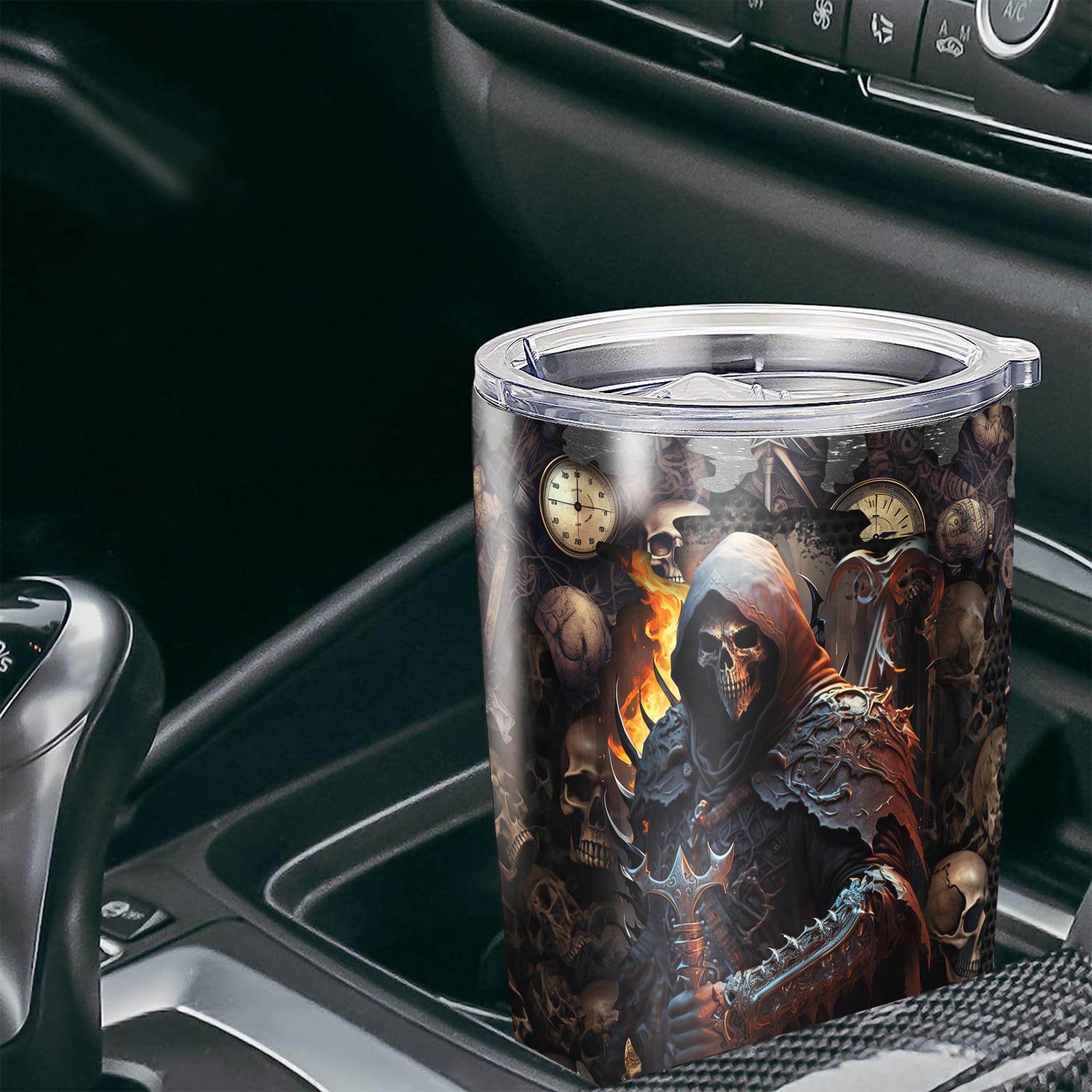 Dorric Skull Tumbler Personalized Halloween Mugs Travel Coffee Insulated Cup with Lid Stainless Steel 20Oz 30Oz Skulls Gifts for Men Husband - Image 4