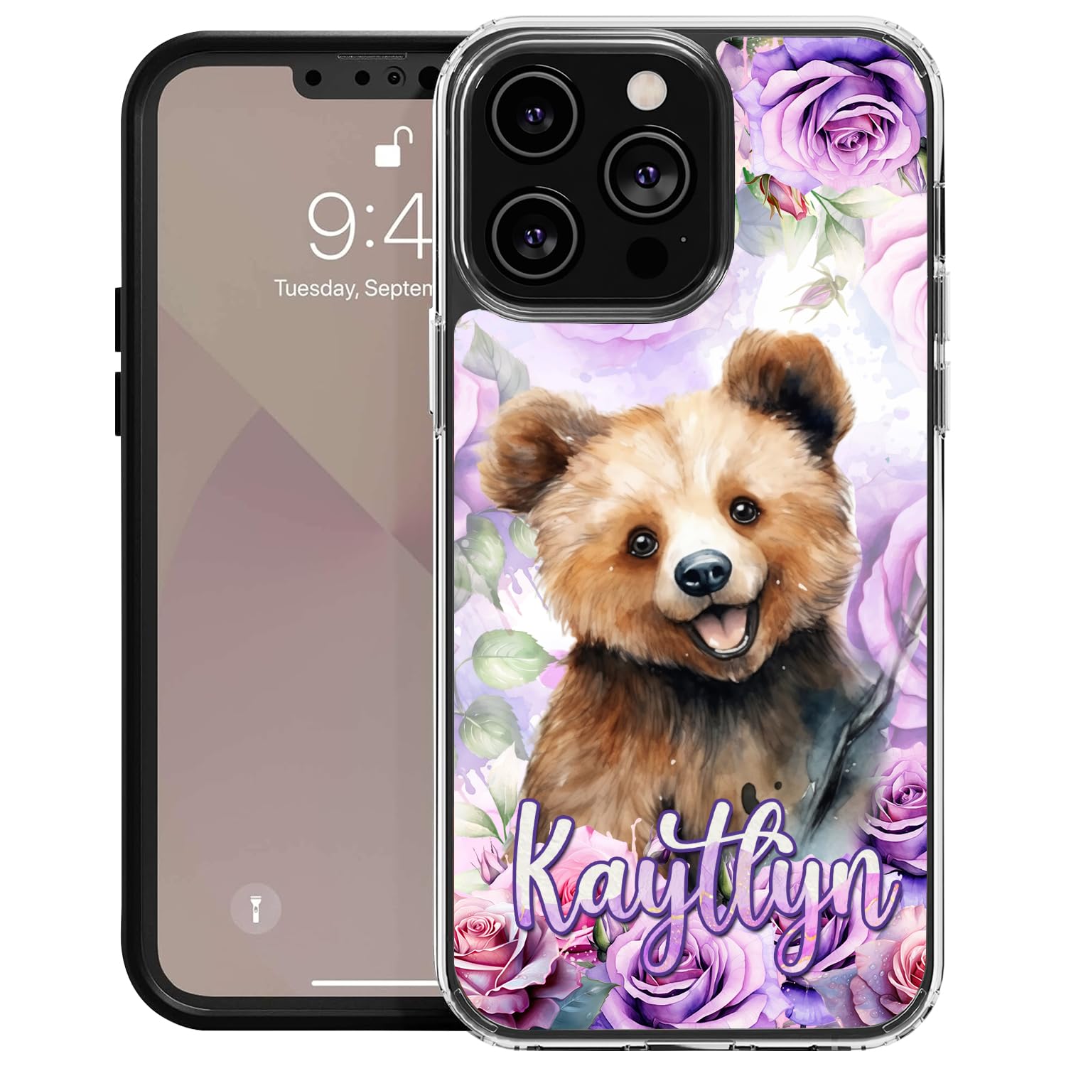 Dorris Personalized Bear Phone Case Customized Name Son Cute Style Cover TPU Hard PC Shockproof Funny Gifts Birthday for Animal Lovers Compatible with iPhone 14 13 12 11 Plus Mini Pro Max