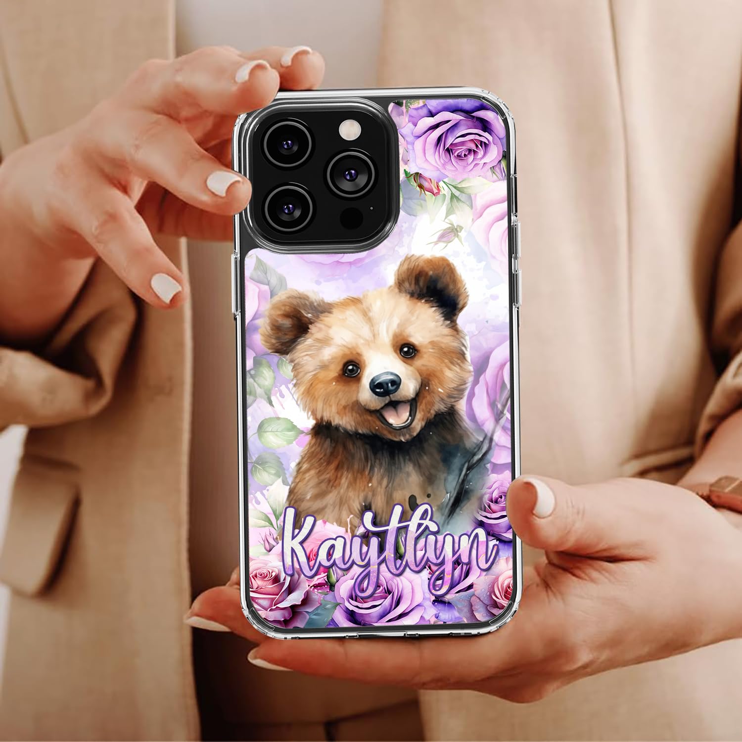Dorris Personalized Bear Phone Case Customized Name Son Cute Style Cover TPU Hard PC Shockproof Funny Gifts Birthday for Animal Lovers Compatible with iPhone 14 13 12 11 Plus Mini Pro Max - Image 4