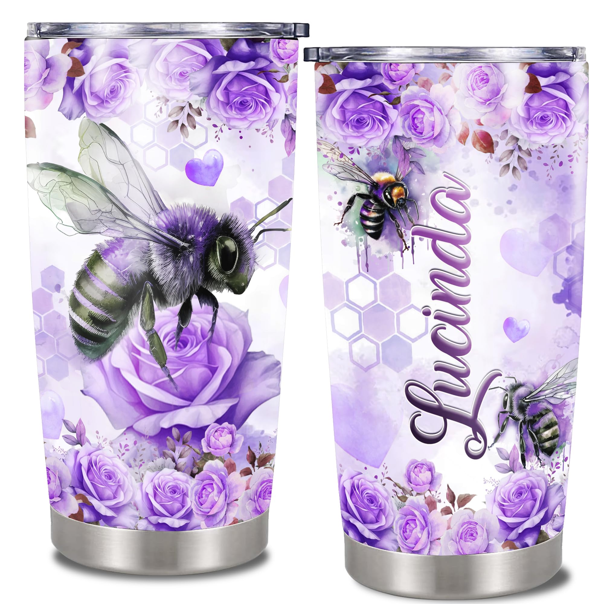 Dorris Personalized Bee Tumbler Cup With Lid Insulated Stainless Steel Customized Name Queen Bees Birthday Gifts For Women Girls Double Wall Vacuum Travel Coffee Mug