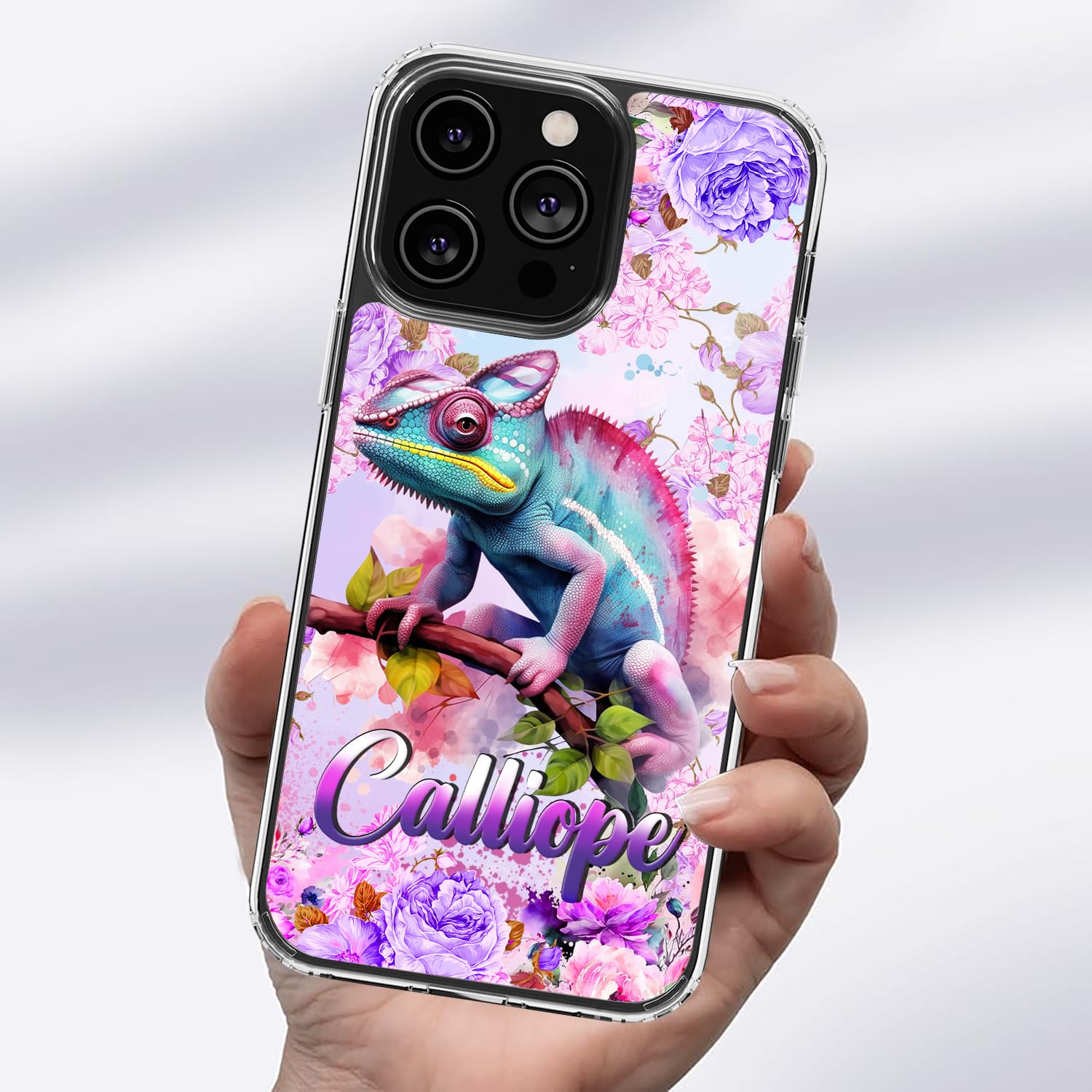 Dorris Personalized Chameleon Phone Case Customized Name Cute Style Cover TPU Hard PC Shockproof Funny Gifts Birthday for Animal Lovers Compatible with iPhone 14 13 12 11 Plus Mini Pro Max - Image 3