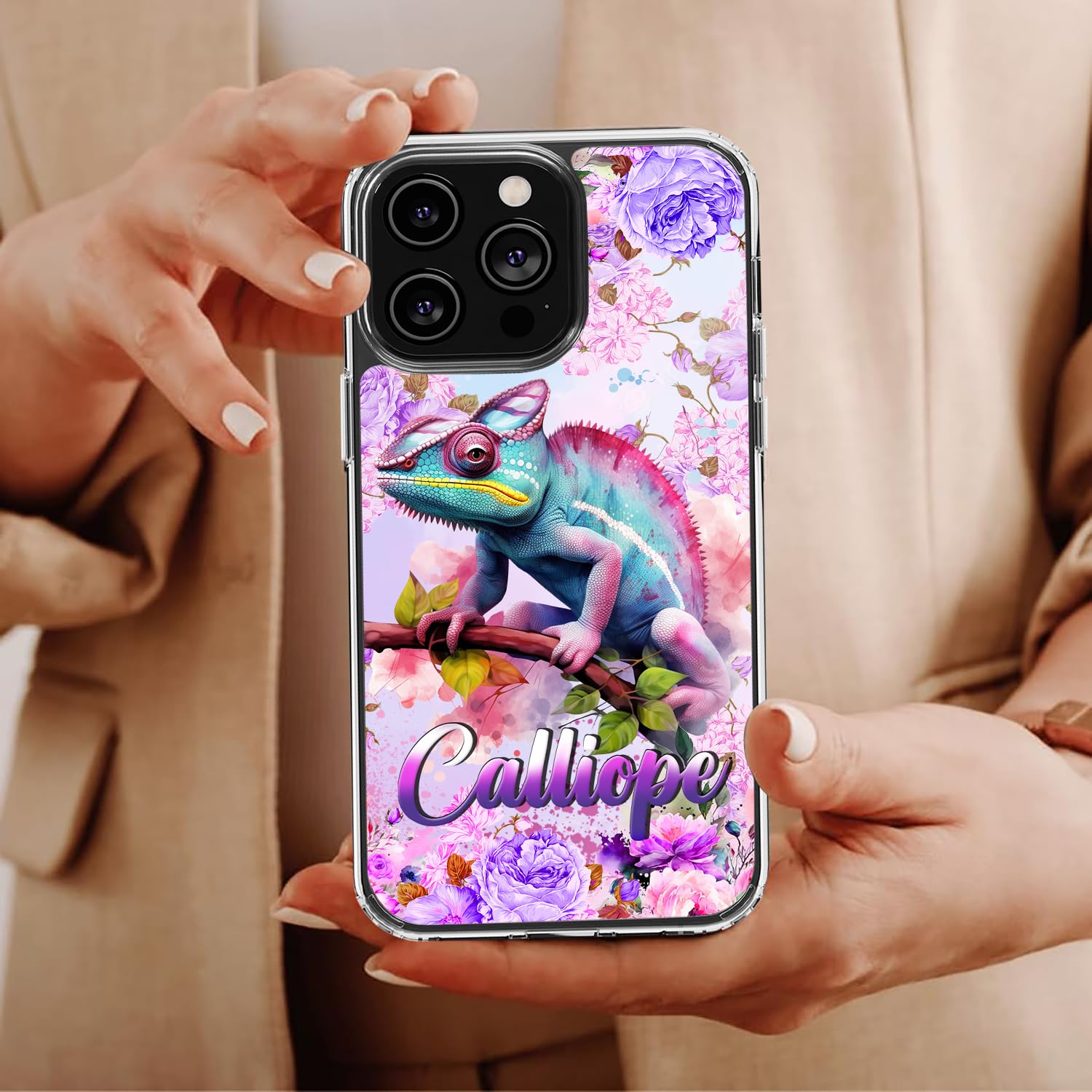Dorris Personalized Chameleon Phone Case Customized Name Cute Style Cover TPU Hard PC Shockproof Funny Gifts Birthday for Animal Lovers Compatible with iPhone 14 13 12 11 Plus Mini Pro Max - Image 4