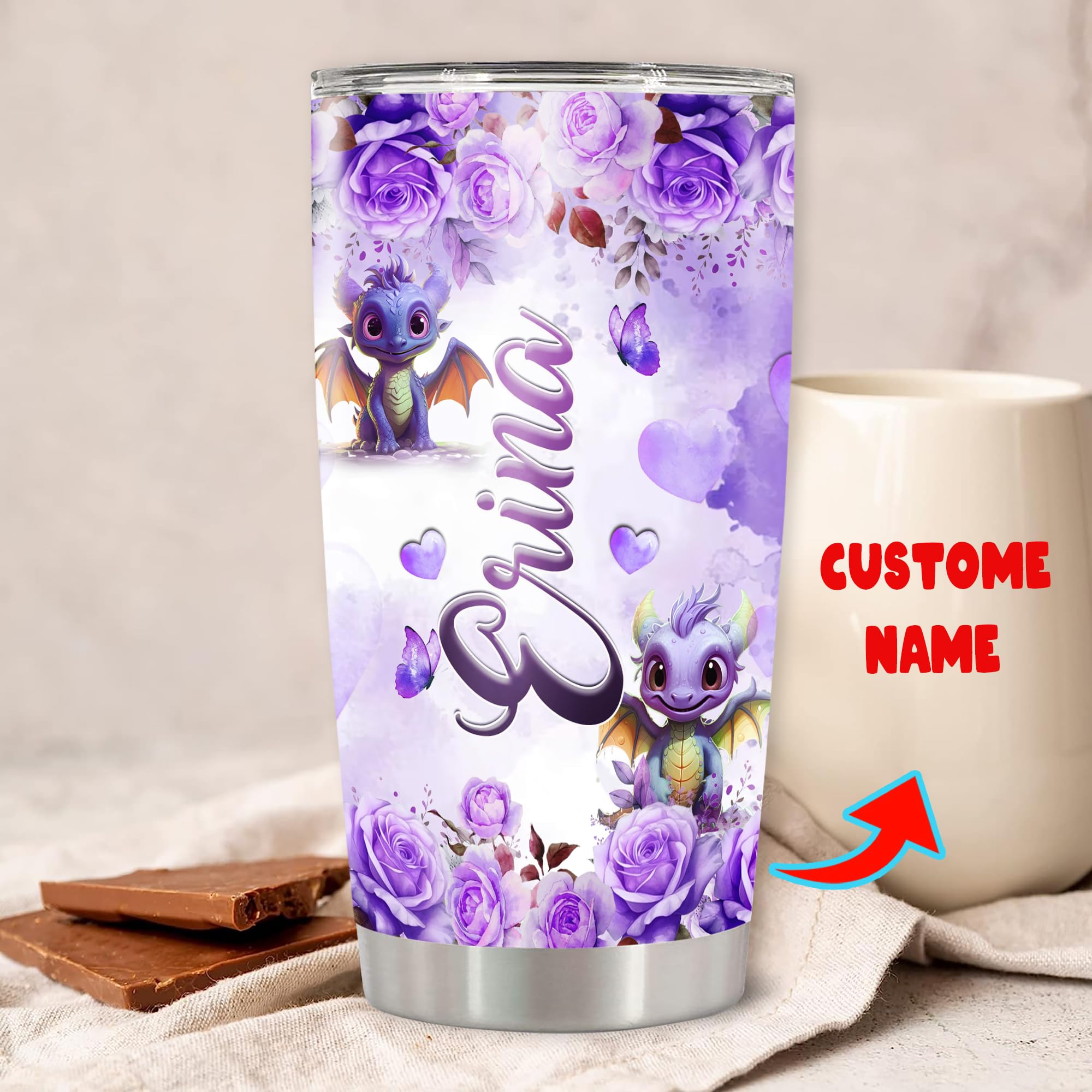 Dorris Personalized Dragon Tumbler With Lid Customized Name Dragons Thermal Mug Stainless Steel 20Oz 30Oz Insulated Coffee Cups Water Bottle Dragon Gifts for Women Mom Birthday - Image 2