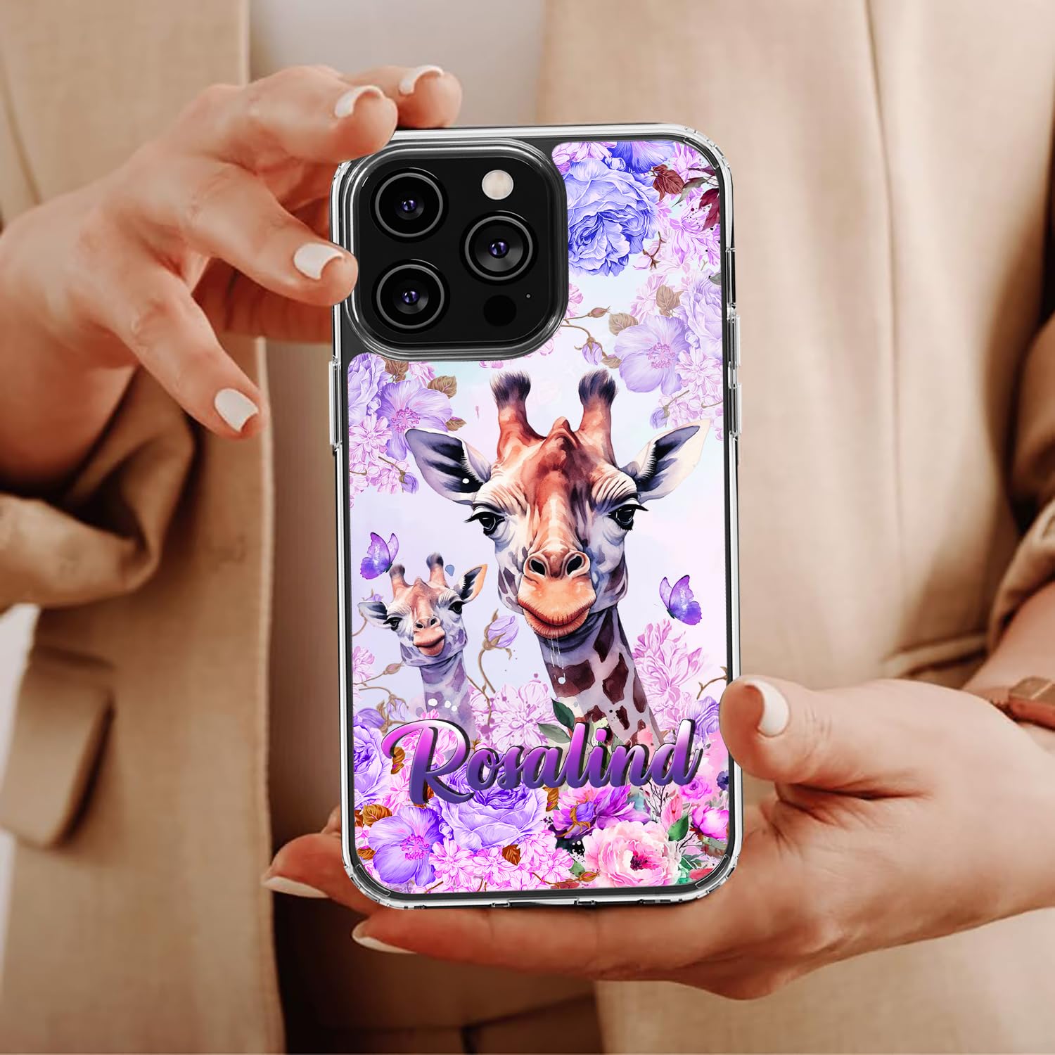 Dorris Personalized Giraffe Phone Case Customized Name Cute Style Cover TPU Hard PC Shockproof Funny Gifts Birthday for Animal Lovers Compatible with iPhone 14 13 12 11 Plus Mini Pro Max - Image 4