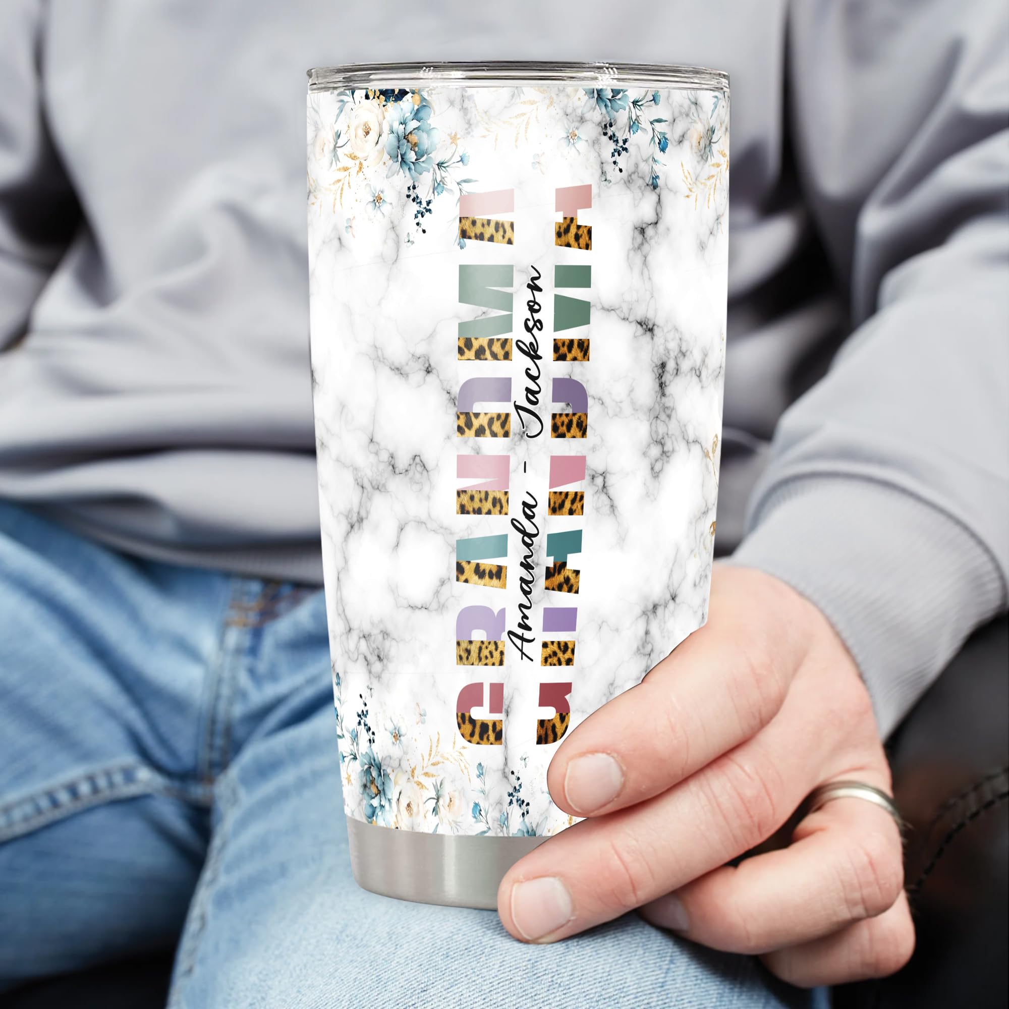 Dorris Personalized Grandma Tumbler with Lid 20 30oz Customized Name Best Grandma Ever Stainless Steel Insulated Tumblers Birthday Christmas Gifts To My Grandma Mom Mother - Image 3