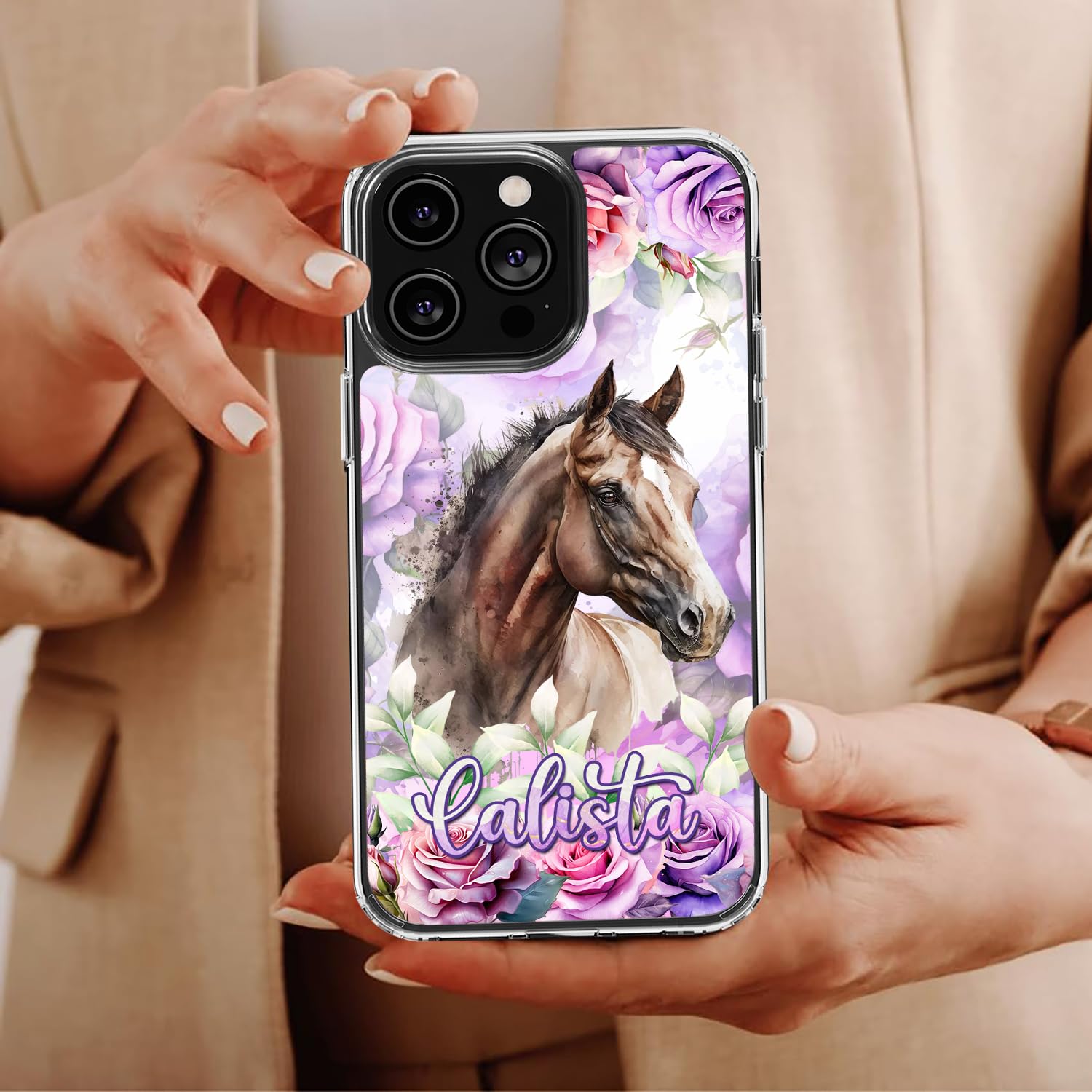 Dorris Personalized Horse Phone Case Customized Name Cute Style Cover TPU Hard PC Shockproof Funny Gifts Birthday for Animal Lovers Compatible with iPhone 14 13 12 11 Plus Mini Pro Max - Image 4