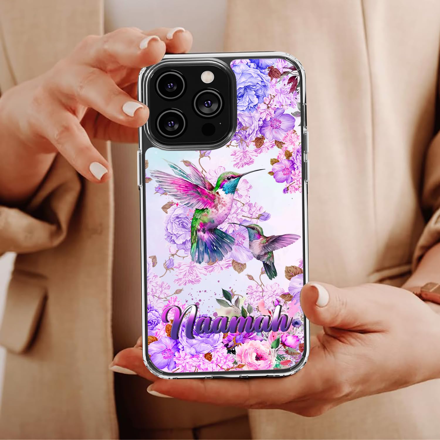 Dorris Personalized Hummingbird Phone Case Customized Name Son Cute Style Cover TPU Hard PC Shockproof Funny Gifts Birthday for Animal Lovers Compatible with iPhone 14 13 12 11 Plus Mini Pro Max - Image 4