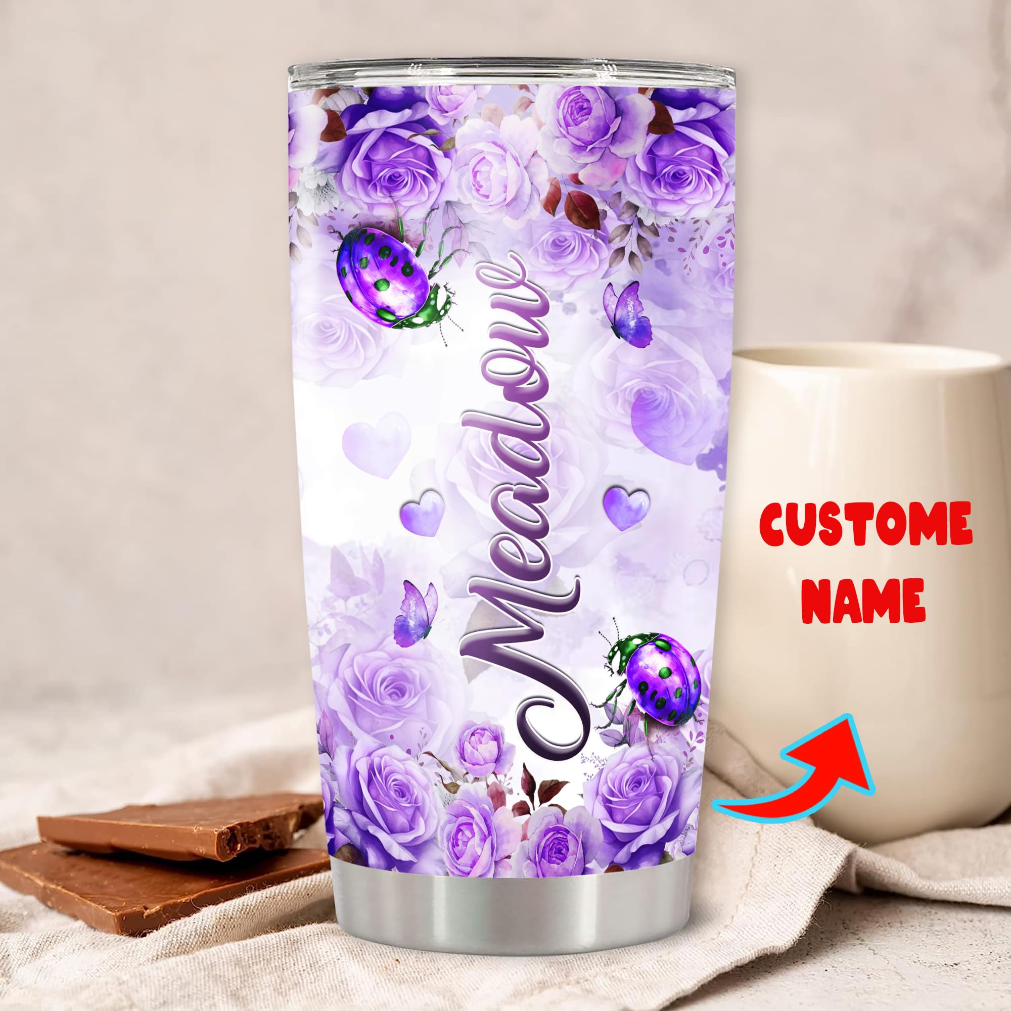 Dorris Personalized Ladybug Insulated Cups Tumbler With Lids Customize Name Tumblers Stainless Steel Travel Coffee Mugs Cup Bottles Gifts for Women Mom Girls on Birthday - Image 2