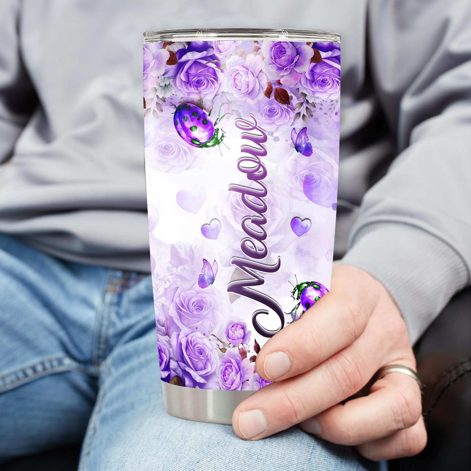 Dorris Personalized Ladybug Insulated Cups Tumbler With Lids Customize Name Tumblers Stainless Steel Travel Coffee Mugs Cup Bottles Gifts for Women Mom Girls on Birthday - Image 3