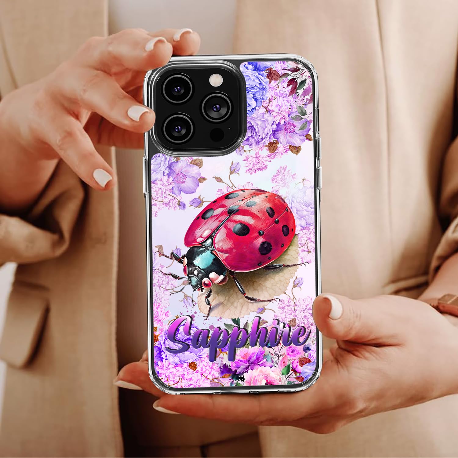 Dorris Personalized Ladybug Phone Case Customized Name Son Cute Style Cover TPU Hard PC Shockproof Funny Gifts Birthday for Animal Lovers Compatible with iPhone 14 13 12 11 Plus Mini Pro Max - Image 4