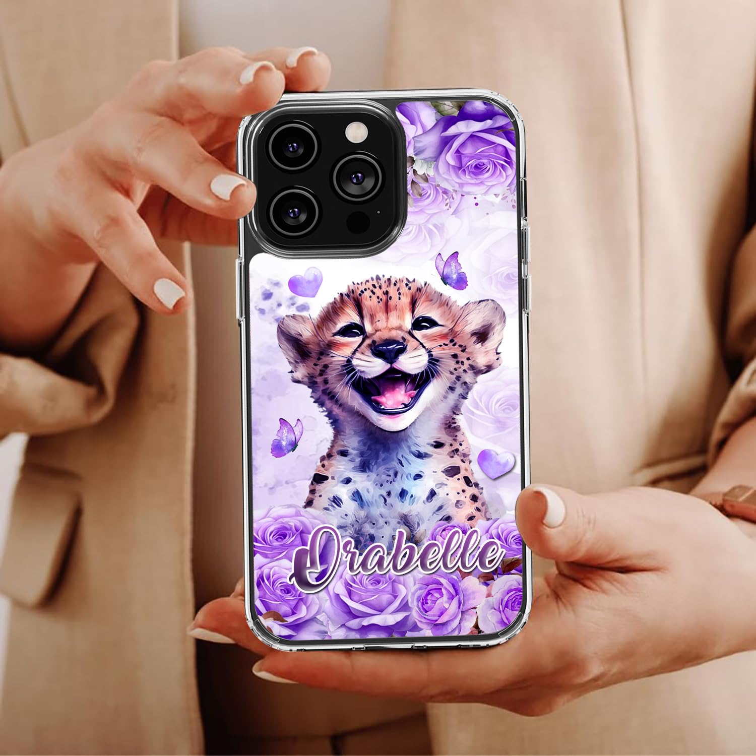 Dorris Personalized Leopard Phone Case Custom Name Flower Hard PC TPU Cover for Women Girls Leopards Lovers Gift Birthday Christmas Mothers Day Compatible with iPhone 14 13 12 11 Plus Mini Pro Max - Image 4