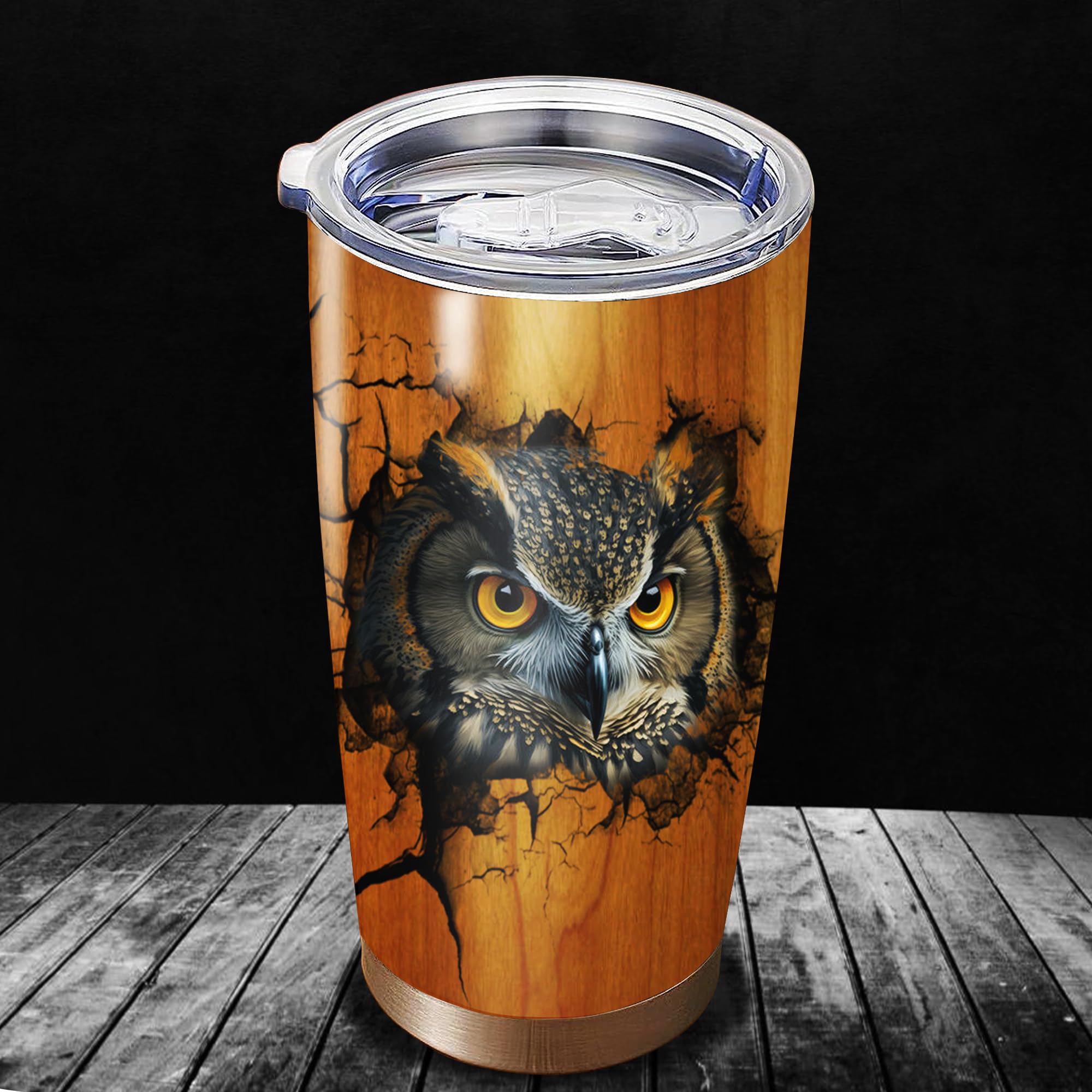 Dorris Personalized Owl Lover Tumbler Customized Name With Lid Stainless Steel Insulated Coffee Mug Cup Tumbler Printed Wood Style inspiration Gift For Women Girl Birthday - Image 2