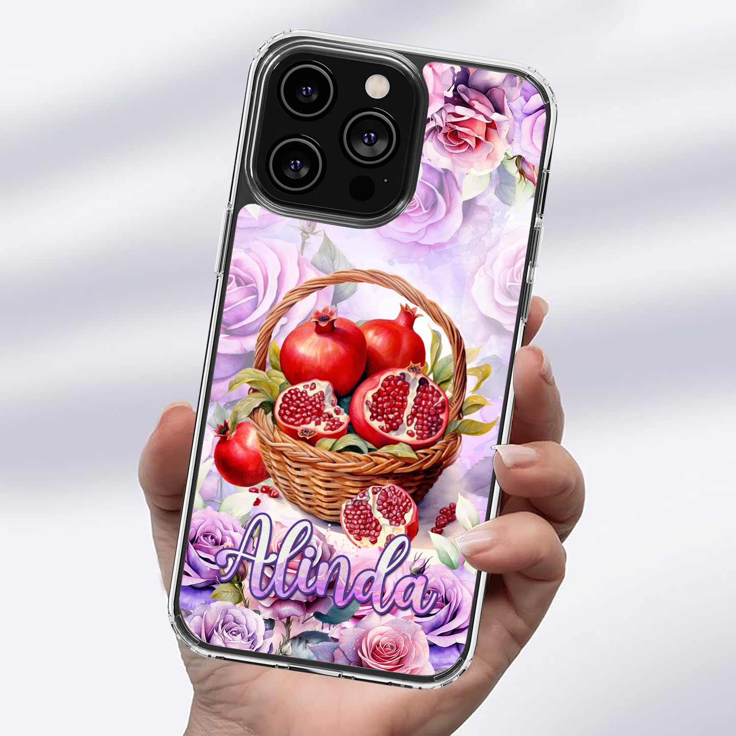 Dorris Personalized Pomegranate Phone Case Custom Name Hard PC TPU Cover for Women Girls Fruits Lovers Gift Birthday Christmas Mothers Day Compatible with iPhone 14 13 12 11 Plus Mini Pro Max - Image 3