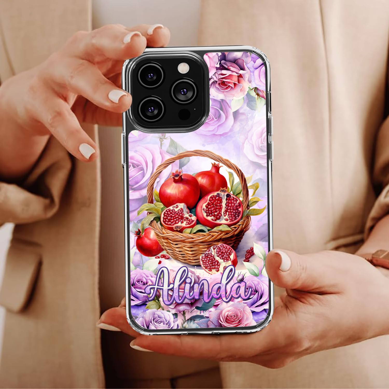 Dorris Personalized Pomegranate Phone Case Custom Name Hard PC TPU Cover for Women Girls Fruits Lovers Gift Birthday Christmas Mothers Day Compatible with iPhone 14 13 12 11 Plus Mini Pro Max - Image 4