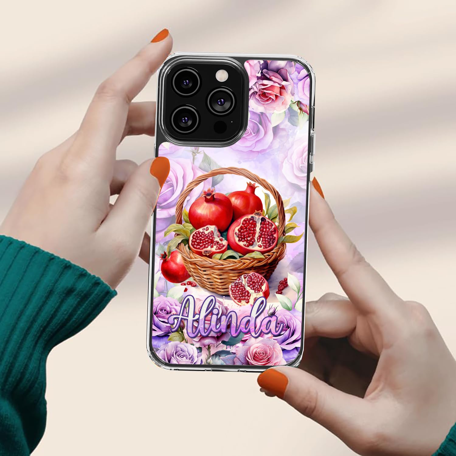 Dorris Personalized Pomegranate Phone Case Custom Name Hard PC TPU Cover for Women Girls Fruits Lovers Gift Birthday Christmas Mothers Day Compatible with iPhone 14 13 12 11 Plus Mini Pro Max - Image 5