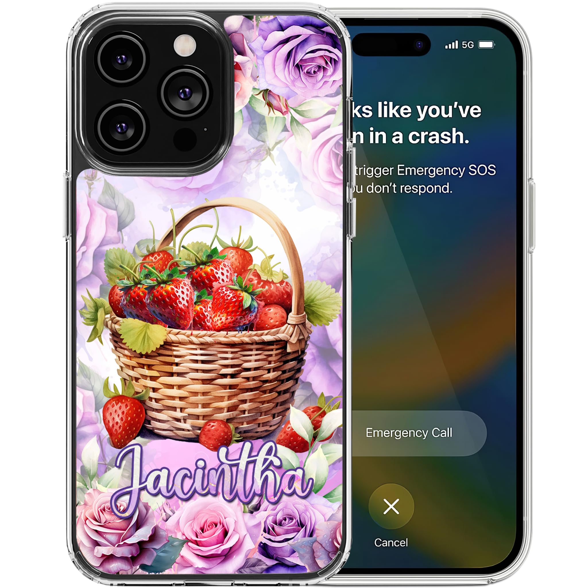 Dorris Personalized Strawberry Phone Case Customized Name Hard PC TPU Cover for Women Girls Fruits Lovers Gift Birthday Christmas Mothers Day Compatible with iPhone 14 13 12 11 Plus Mini Pro Max - Image 2