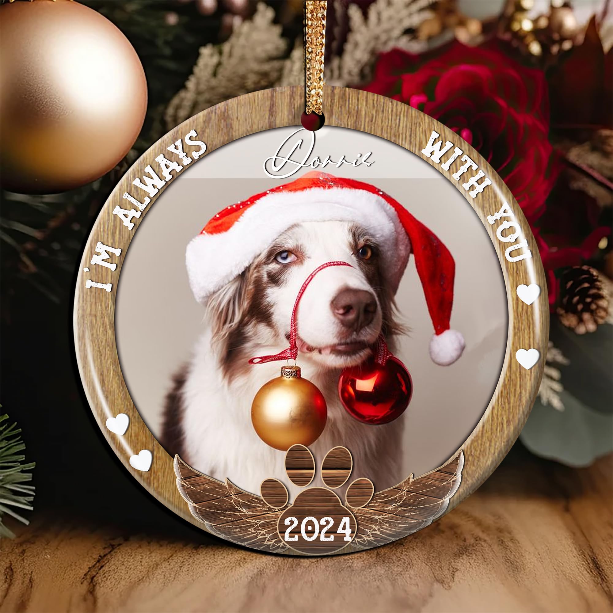 I am Always with You - Personalized Custom Shaped Ceramic Photo Ornament, Memorial Christmas Ornaments 2025 Loving Memory Angel Wings Customized Name & Picture Dog Cat Xmas Gift for Loss of A Pet - Image 2