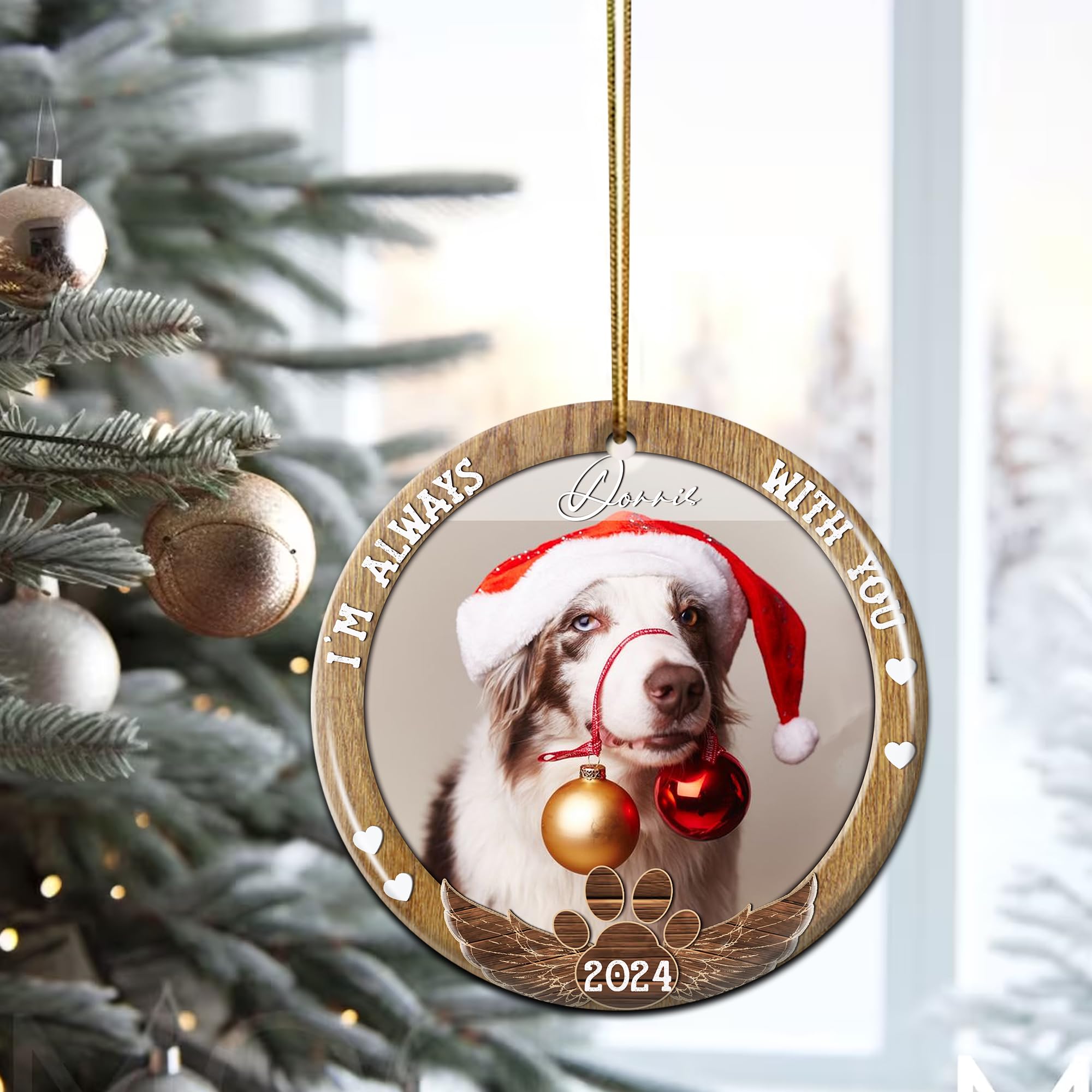 I am Always with You - Personalized Custom Shaped Ceramic Photo Ornament, Memorial Christmas Ornaments 2025 Loving Memory Angel Wings Customized Name & Picture Dog Cat Xmas Gift for Loss of A Pet - Image 4