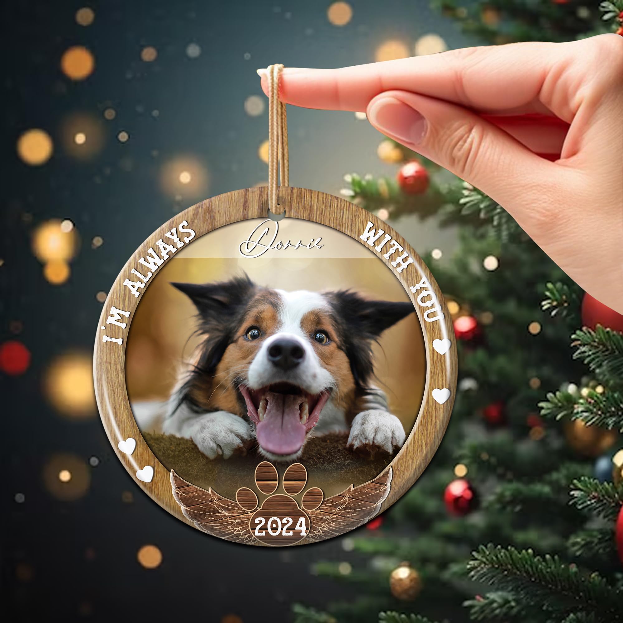 I am Always with You - Personalized Custom Shaped Ceramic Photo Ornament, Memorial Christmas Ornaments 2025 Loving Memory Angel Wings Customized Name & Picture Dog Cat Xmas Gift for Loss of A Pet - Image 5