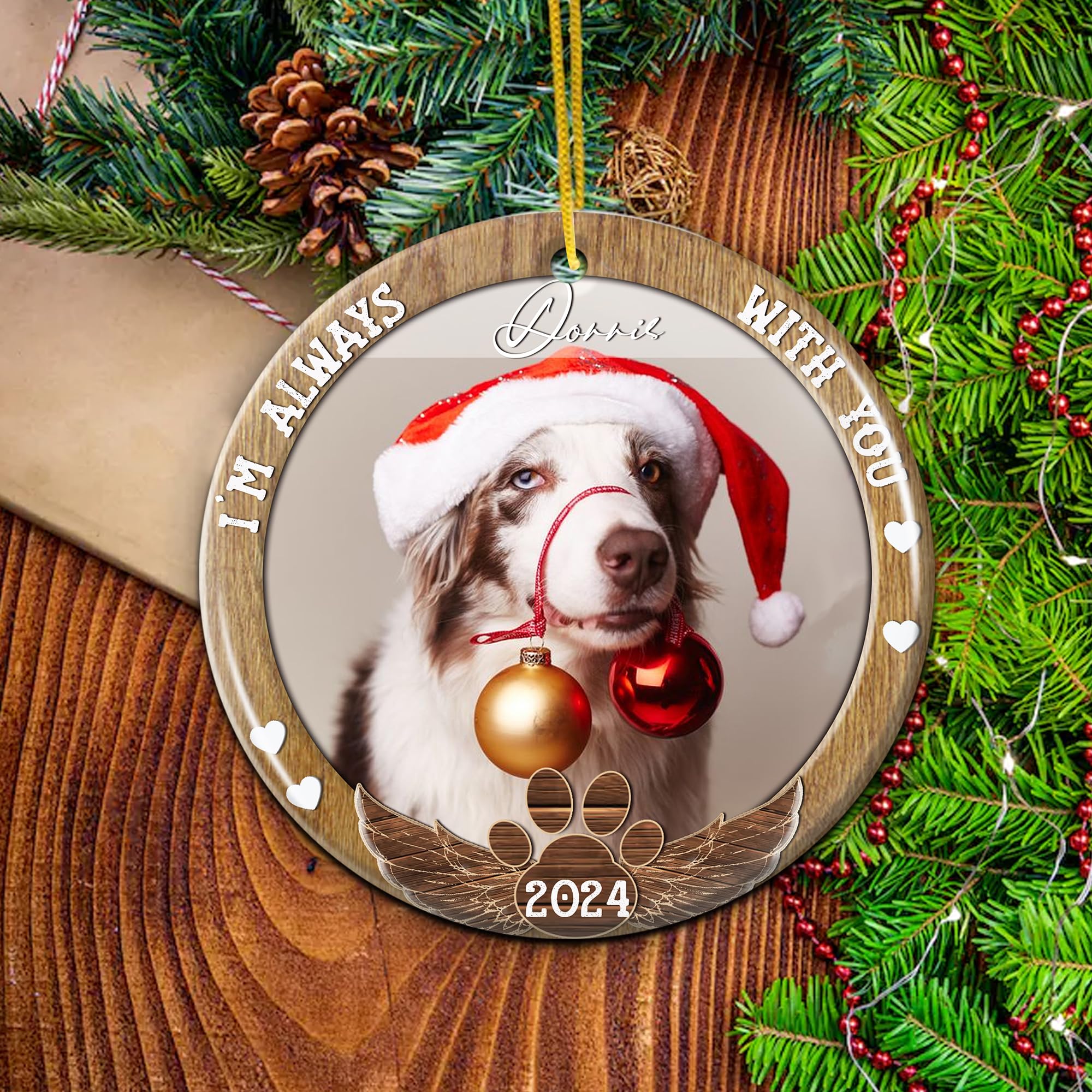 I am Always with You - Personalized Custom Shaped Ceramic Photo Ornament, Memorial Christmas Ornaments 2025 Loving Memory Angel Wings Customized Name & Picture Dog Cat Xmas Gift for Loss of A Pet - Image 6