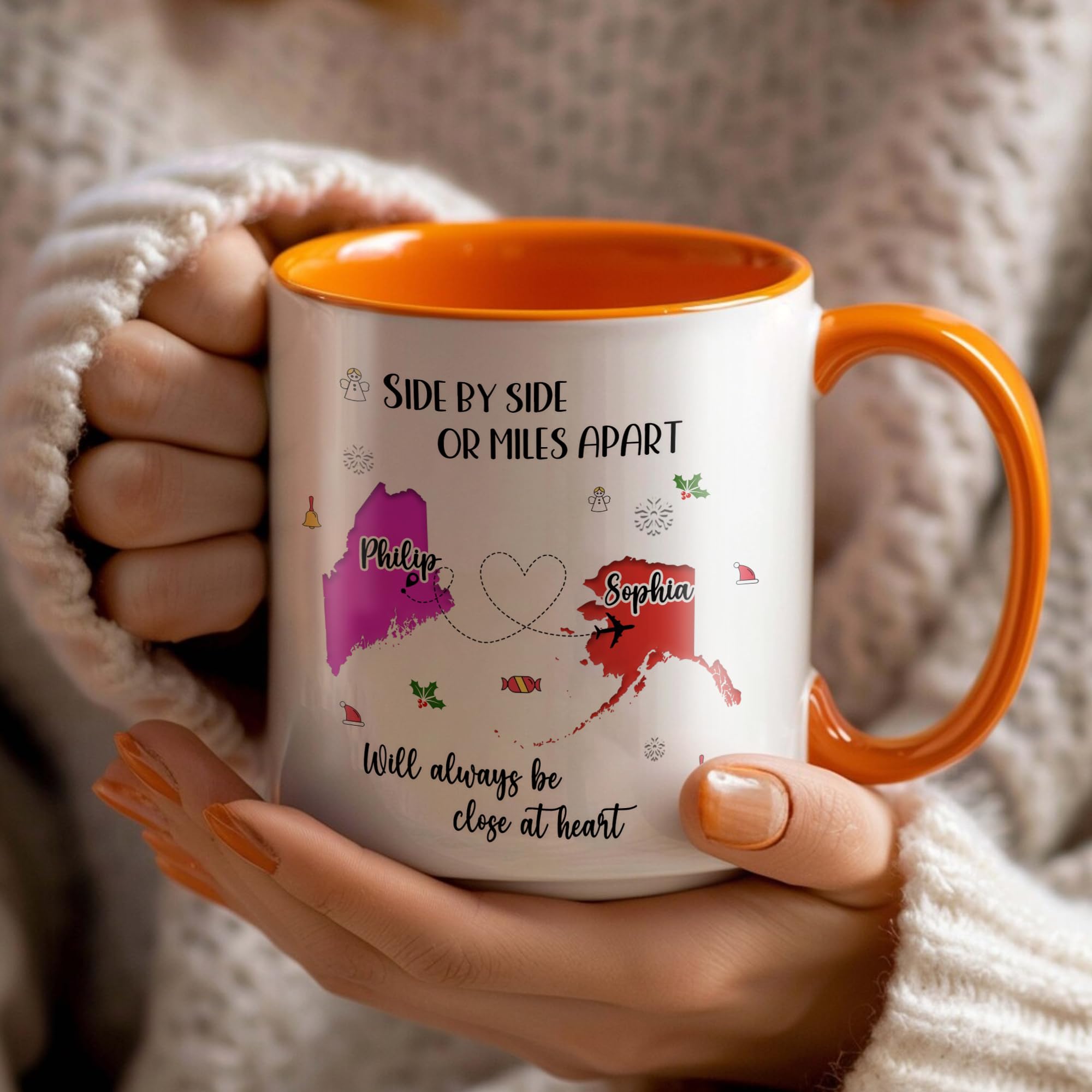 Miles Apart Mug Personalized Christmas 2024 Custom Name Coffee Ceramic Cup 11Oz 15Oz Decor Xmas Gifts for Close at Heart Any Two States - Image 3