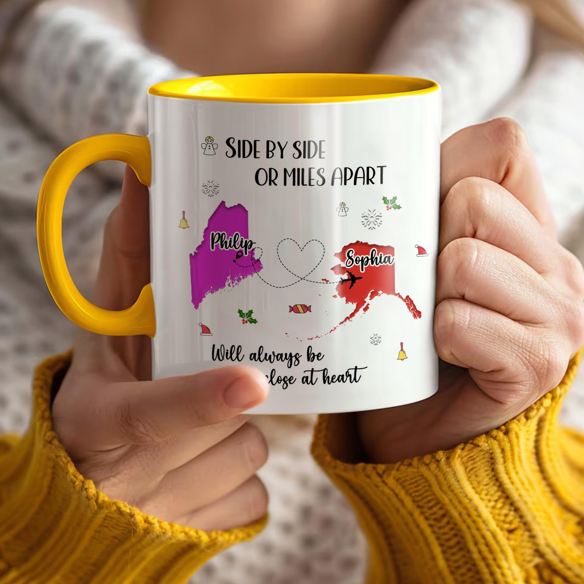 Miles Apart Mug Personalized Christmas 2024 Custom Name Coffee Ceramic Cup 11Oz 15Oz Decor Xmas Gifts for Close at Heart Any Two States - Image 4