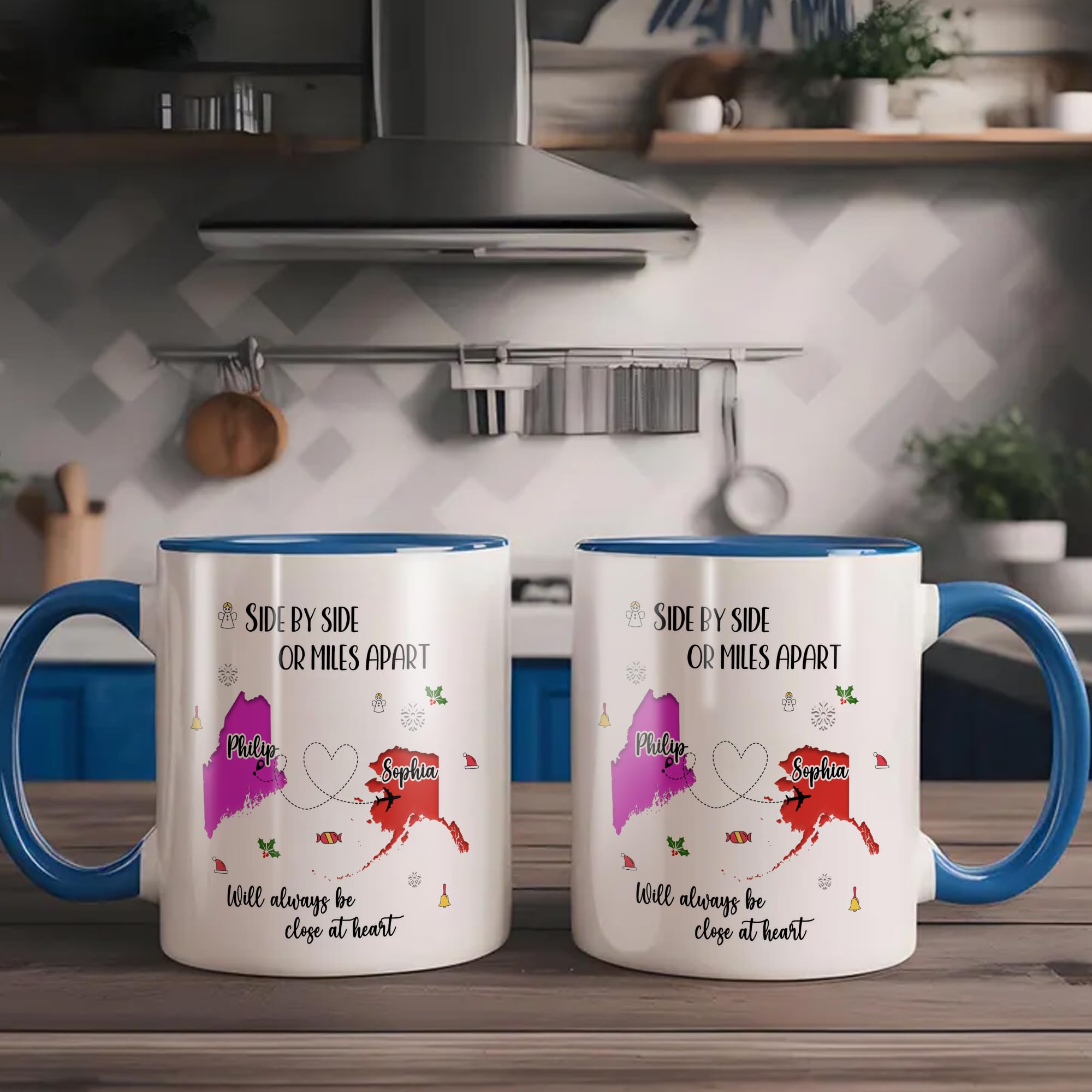 Miles Apart Mug Personalized Christmas 2024 Custom Name Coffee Ceramic Cup 11Oz 15Oz Decor Xmas Gifts for Close at Heart Any Two States - Image 5