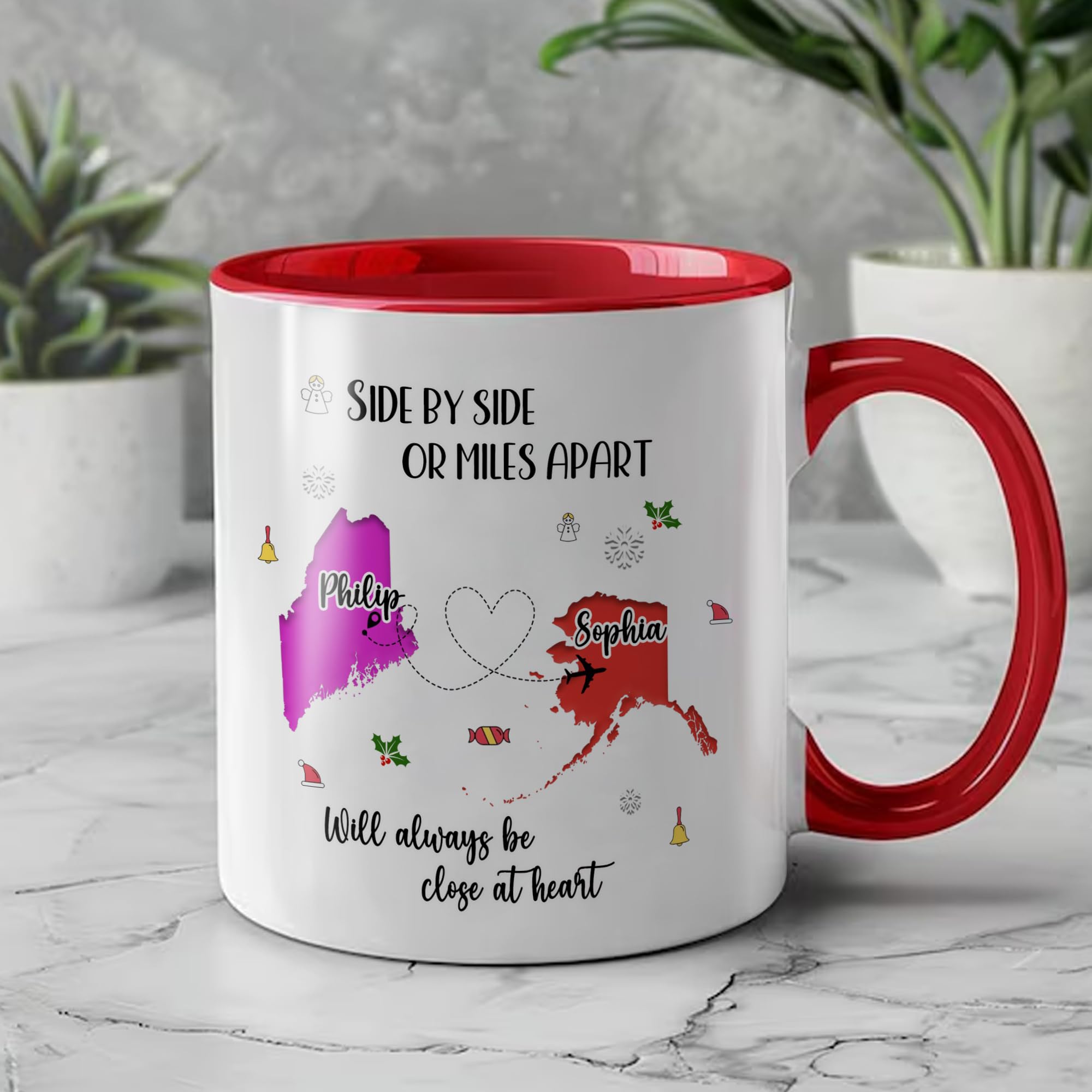 Miles Apart Mug Personalized Christmas 2024 Custom Name Coffee Ceramic Cup 11Oz 15Oz Decor Xmas Gifts for Close at Heart Any Two States - Image 6