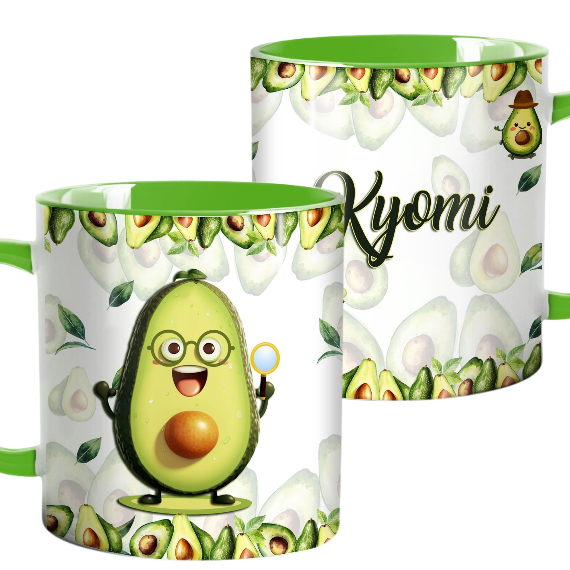 Personalized Avocado Coffee Mug Custom Name Ceramic Drinking Cup 11oz 15oz Gifts for Women Men Kids Daughter Birthday Christmas