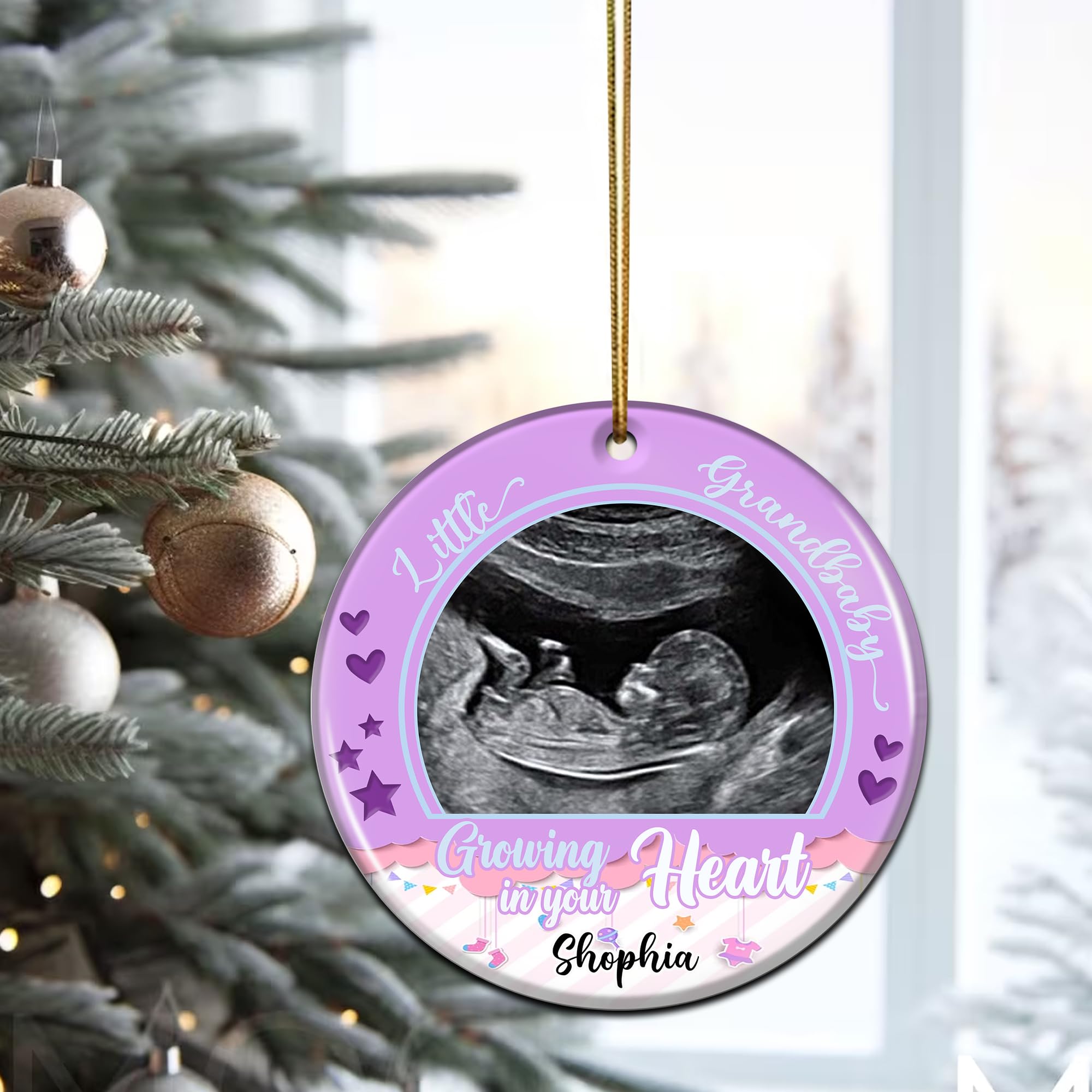 Personalized Baby Bump Ornament for Expecting Customized Little Grandbaby Growing Photo in Your Heart Round Ceramic Ornaments Pregnancy Gift Keepsake Decor Xmas - Image 4
