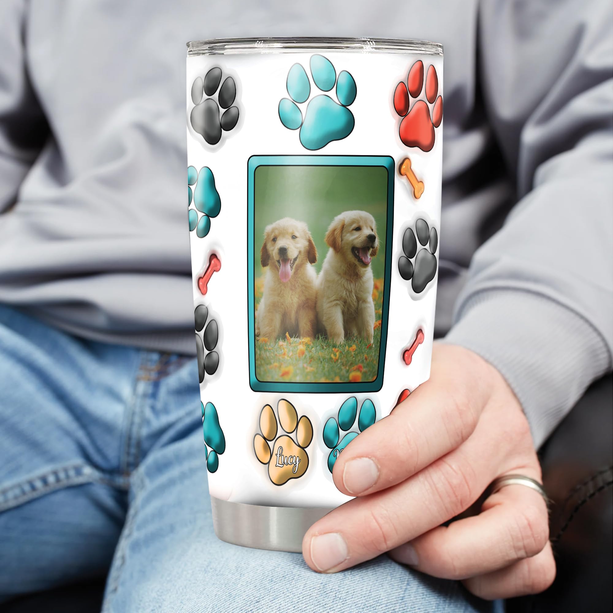 Personalized Best Dog Dad Ever Tumbler with Lid 20oz 30oz Custom Names Travel Mug Coffee Insulated Cup Fathers Day Birthday Gifts for Men Him Dads Dogs Lovers Owners - Image 3