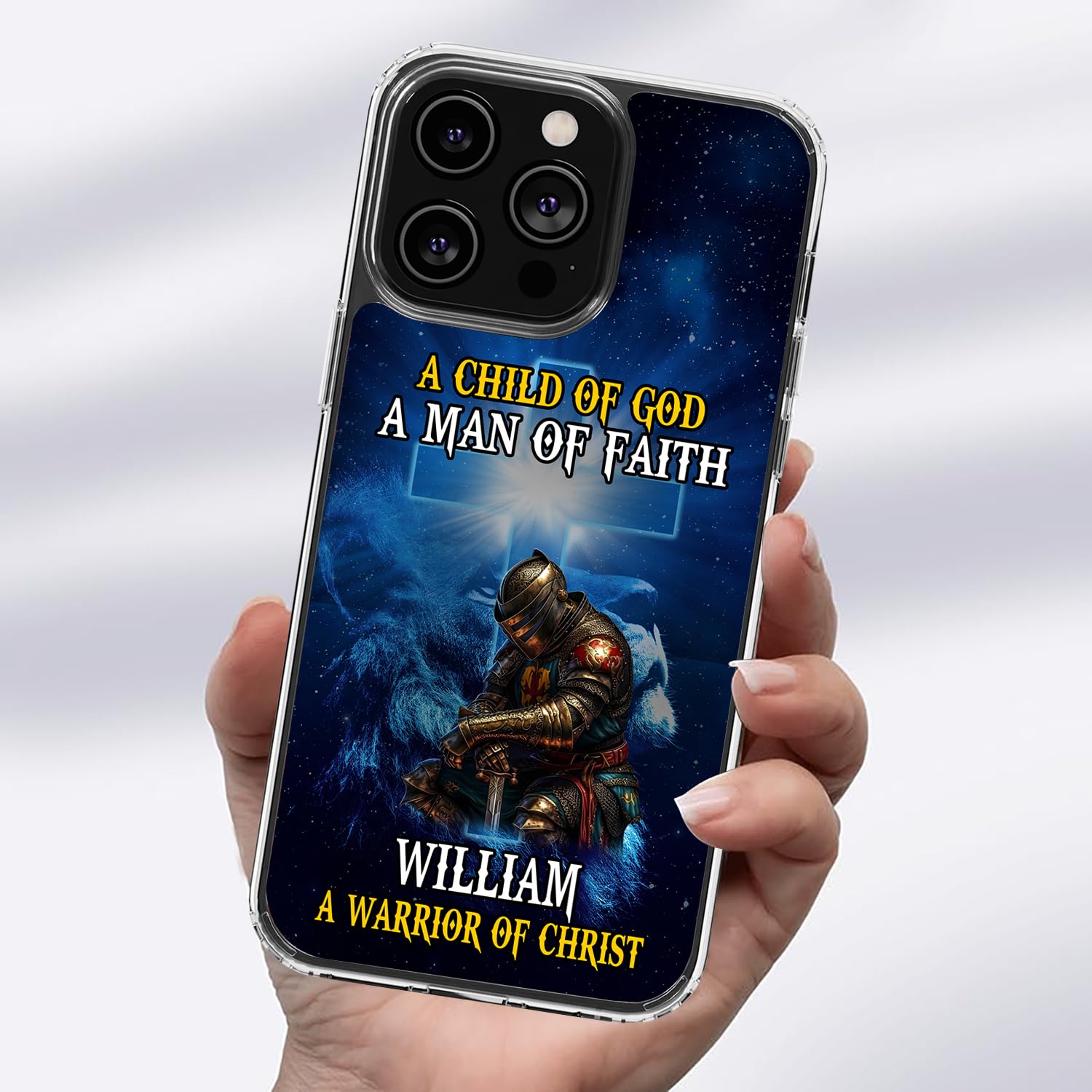 Personalized Christian Phone Case Custom Name Cases A Child of God Man of Faith Warrior of Christ Jesus Cover Unique Gift Compatible with iPhone 14 13 12 11 Plus Mini Pro Max - Image 3