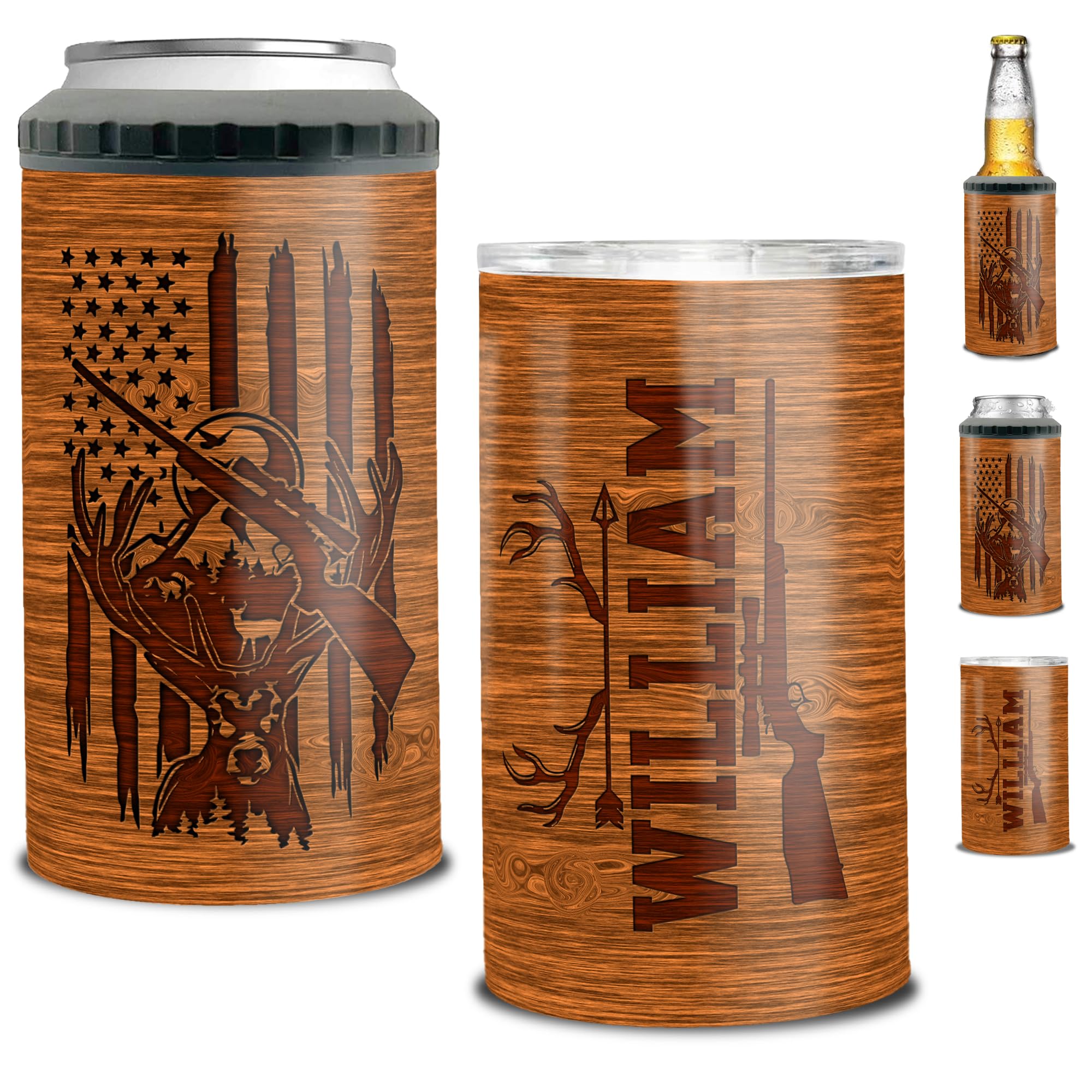 Personalized Deer 16oz Can Cooler 4-in-1 Holder Insulated Cups with Lids Metal Stainless Steel Gifts for Men Dad Hunting Hunter Lovers Fathers Day