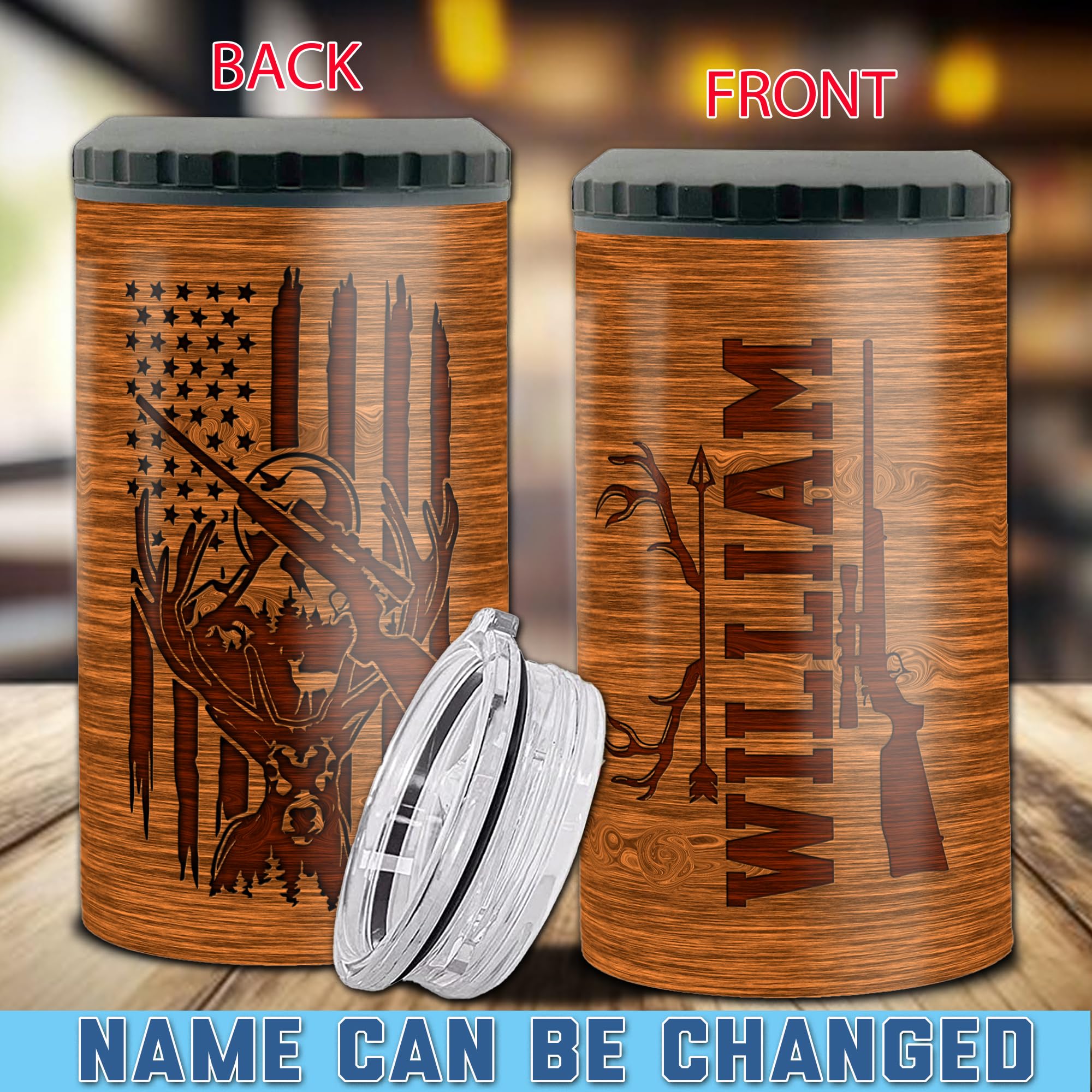 Personalized Deer 16oz Can Cooler 4-in-1 Holder Insulated Cups with Lids Metal Stainless Steel Gifts for Men Dad Hunting Hunter Lovers Fathers Day - Image 2