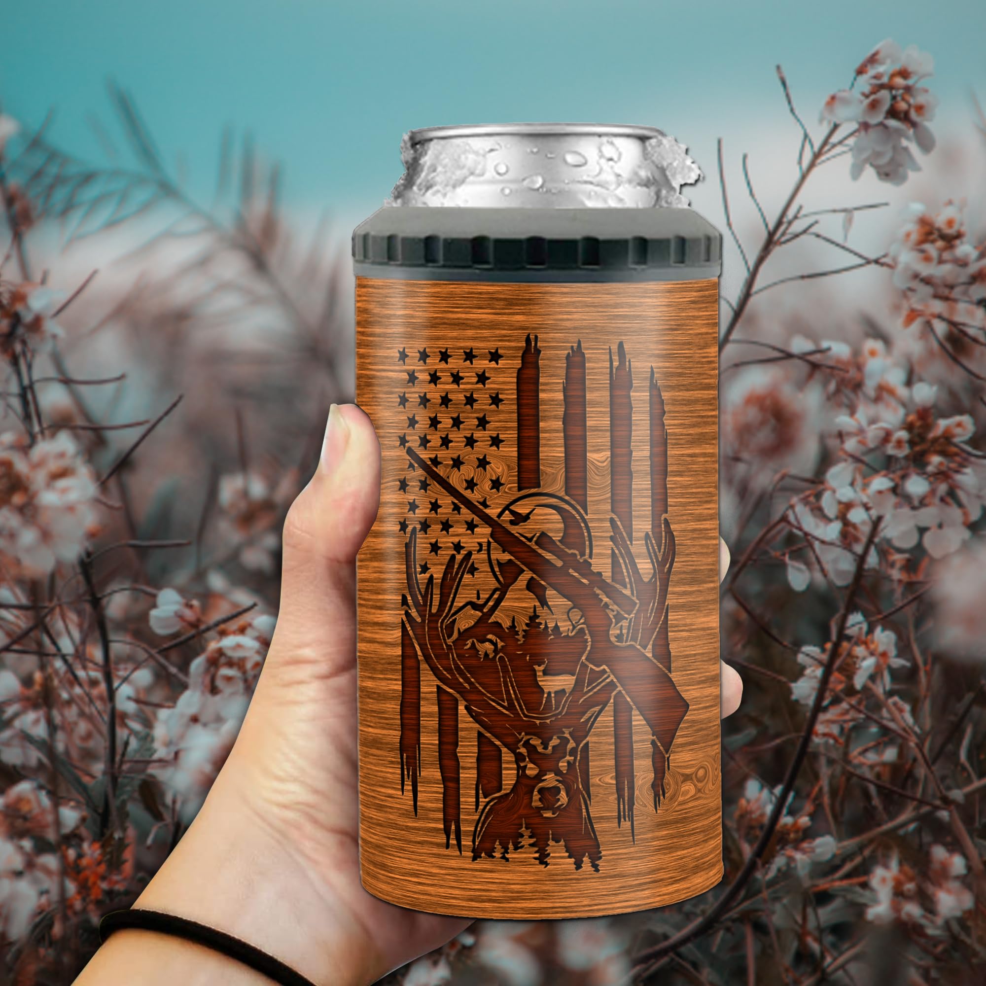 Personalized Deer 16oz Can Cooler 4-in-1 Holder Insulated Cups with Lids Metal Stainless Steel Gifts for Men Dad Hunting Hunter Lovers Fathers Day - Image 3