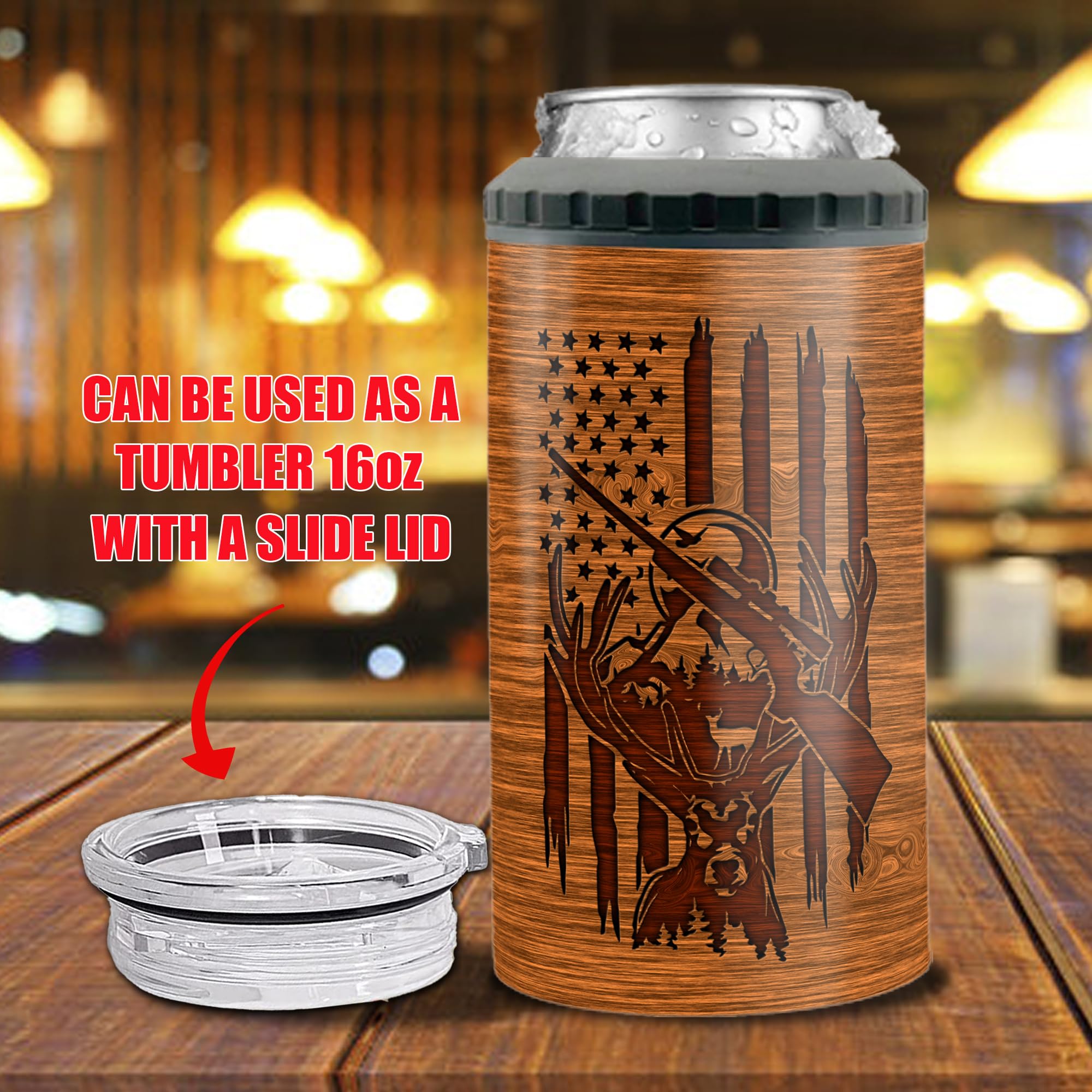 Personalized Deer 16oz Can Cooler 4-in-1 Holder Insulated Cups with Lids Metal Stainless Steel Gifts for Men Dad Hunting Hunter Lovers Fathers Day - Image 4