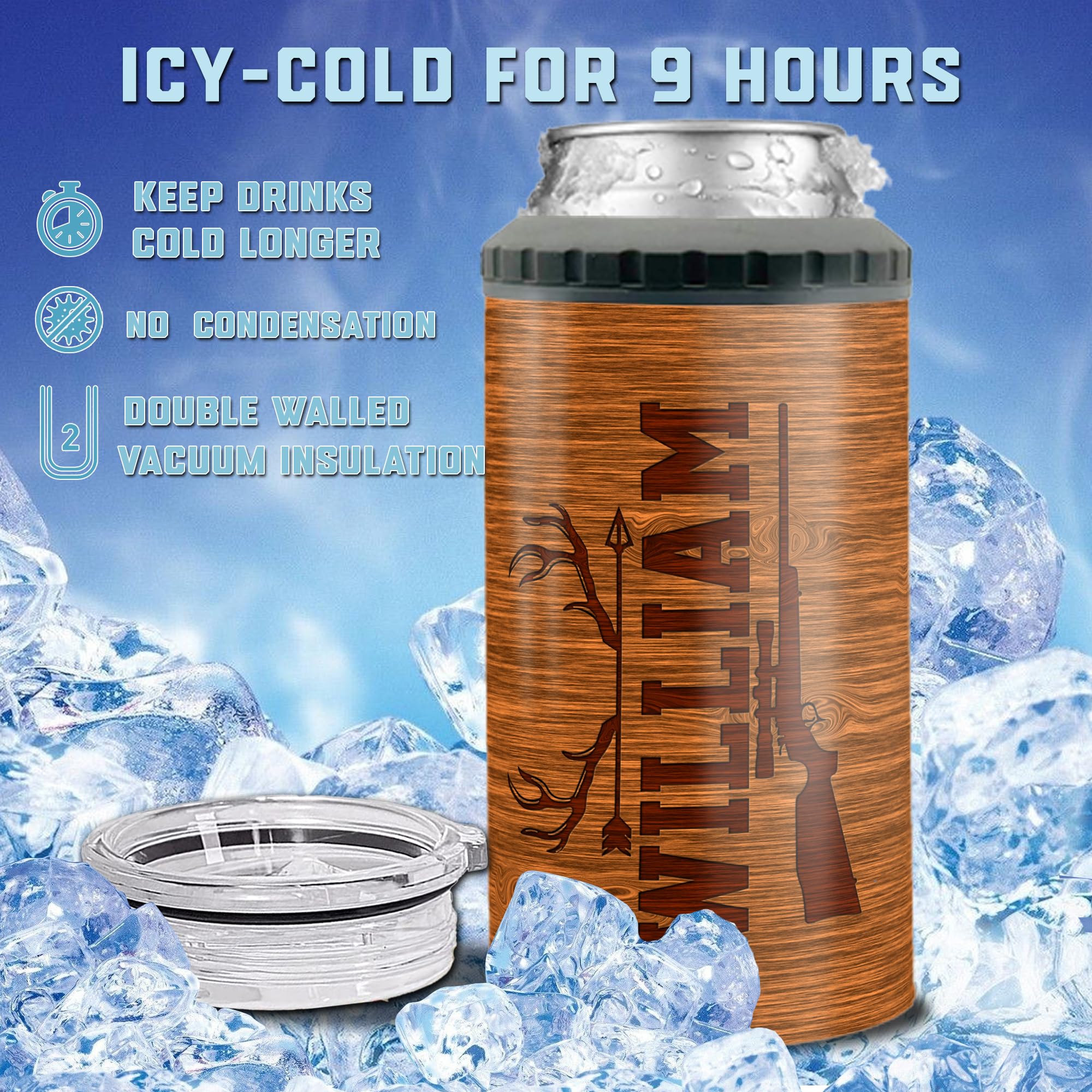 Personalized Deer 16oz Can Cooler 4-in-1 Holder Insulated Cups with Lids Metal Stainless Steel Gifts for Men Dad Hunting Hunter Lovers Fathers Day - Image 5