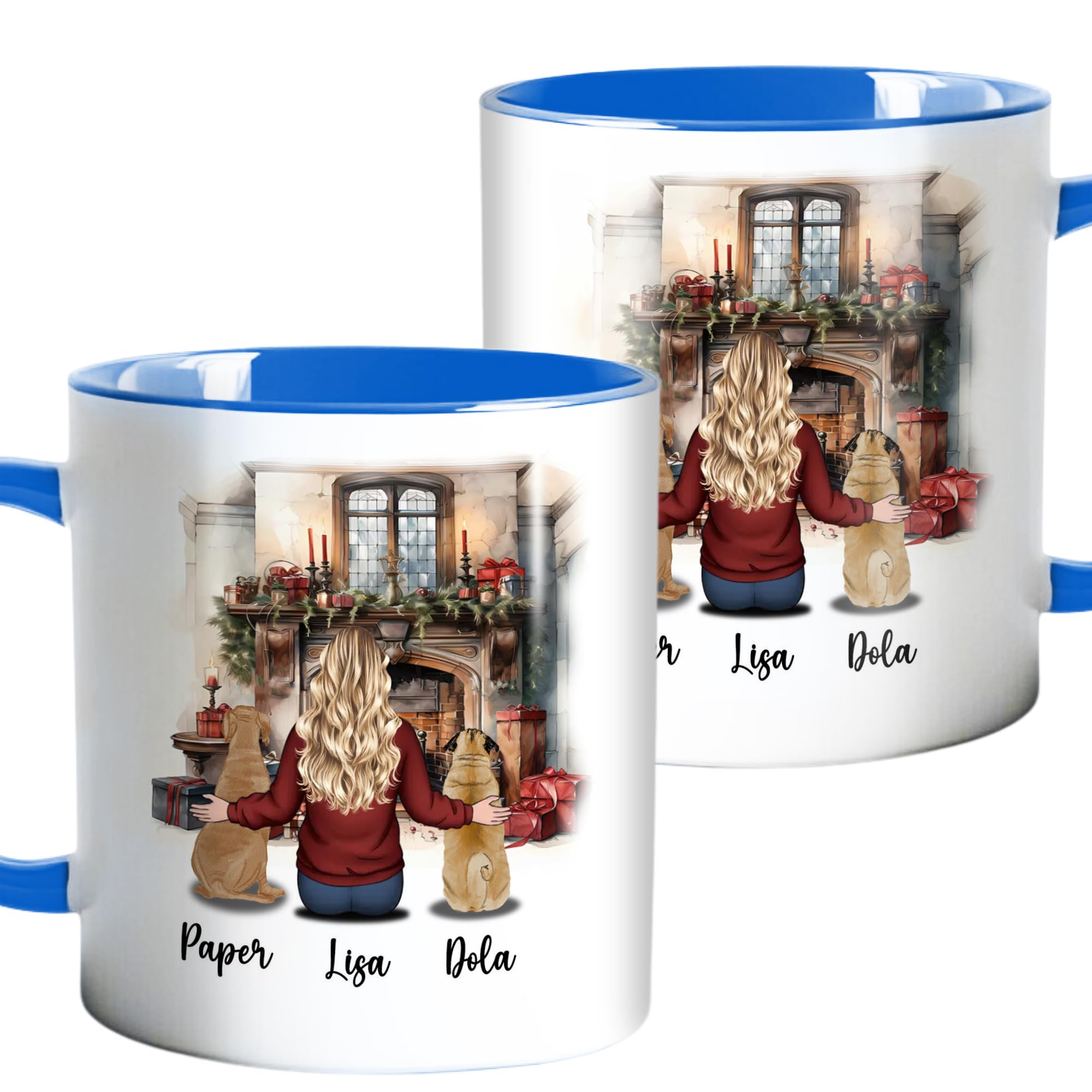 Personalized Dog Mom Mug Customized Name Person and 2 Dogs Christmas Coffee Ceramic Cup 11Oz 15Oz Decor Xmas Gifts for Pet Lovers Girl Women Friend Family
