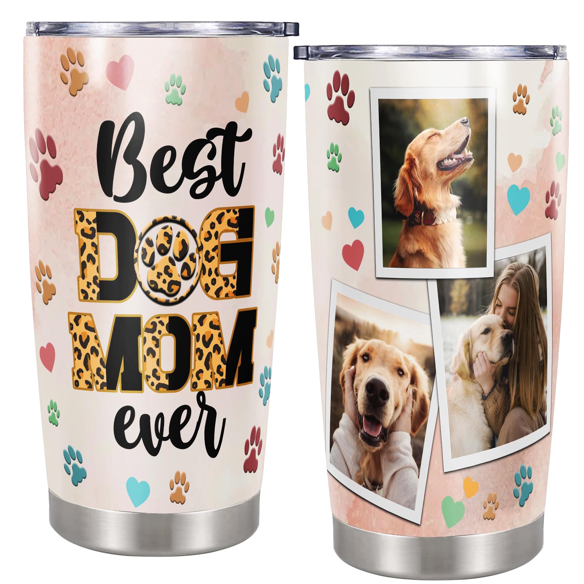Personalized Dog Mom Tumbler Custom Name Insulated cups Travel Coffee Mug with Lids Stainless Steel 20 30 Oz Gifts for Women Mommy Mama Grandma Mother's Day