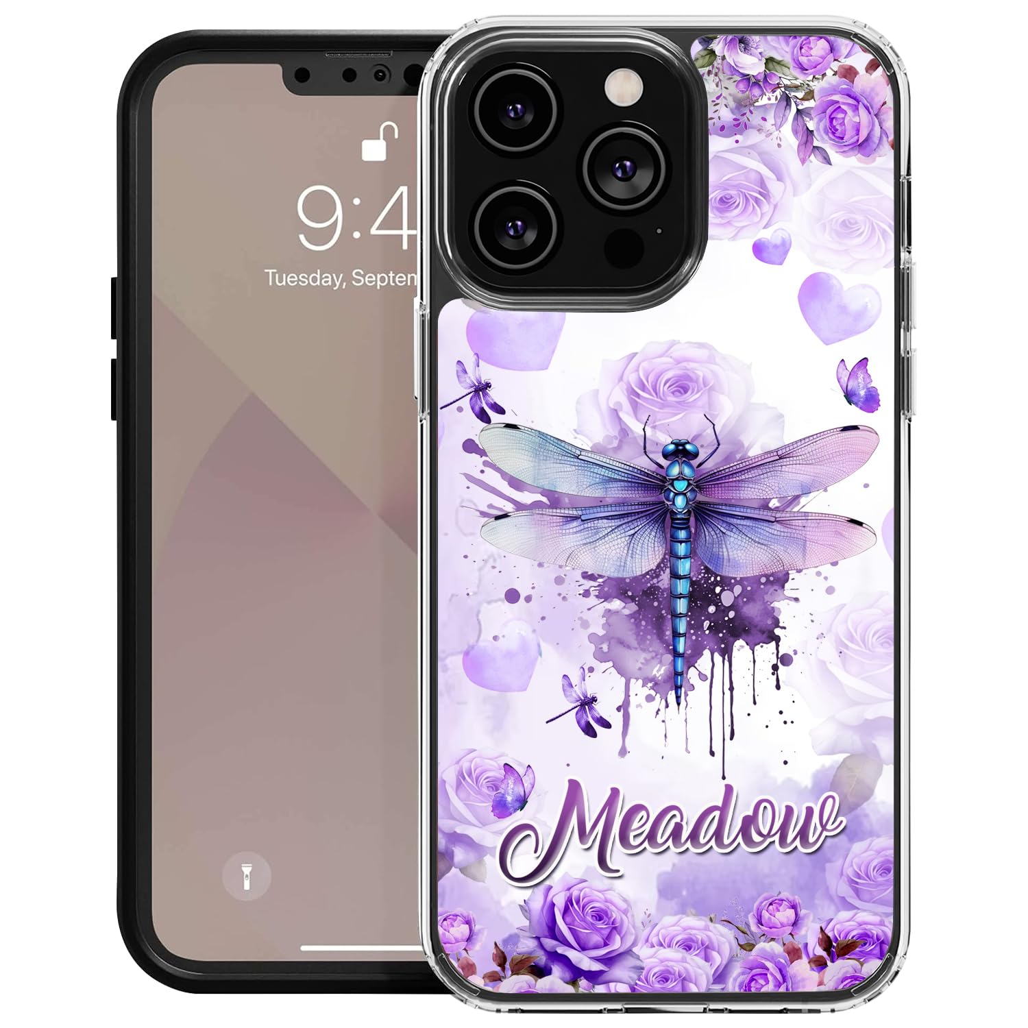 Personalized Dolphin Phone Case Custom Name Dolphins Flowers Purple Cover Shockproof Gift Things Birthday Christmas for Women Girls Mom Compatible with iPhone 14 13 12 11 Plus Mini Pro Max