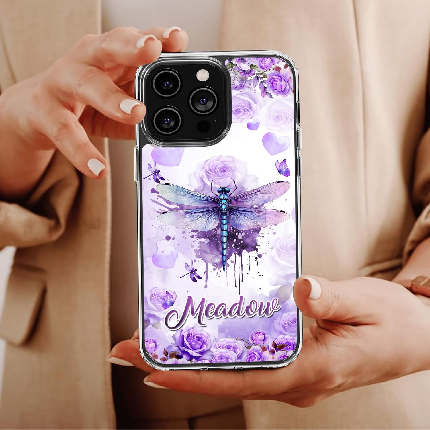Personalized Dolphin Phone Case Custom Name Dolphins Flowers Purple Cover Shockproof Gift Things Birthday Christmas for Women Girls Mom Compatible with iPhone 14 13 12 11 Plus Mini Pro Max - Image 4