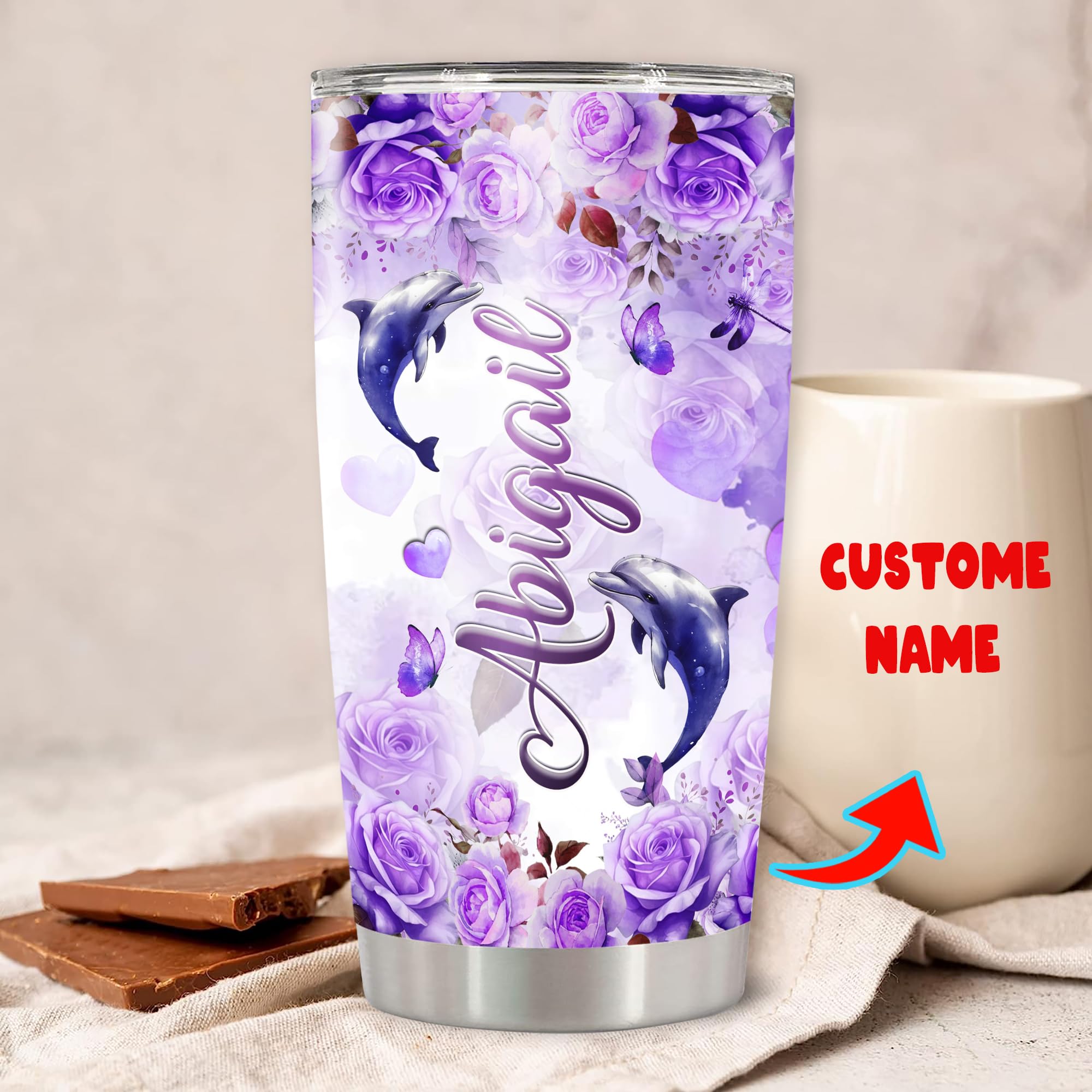 Personalized Dolphin Tumbler With Lid Customized Name Stainless Steel Double Vacuum Travel Coffee Mug Insulated Cup 20oz 30oz Dolphin Gifts for Women Birthday - Image 2