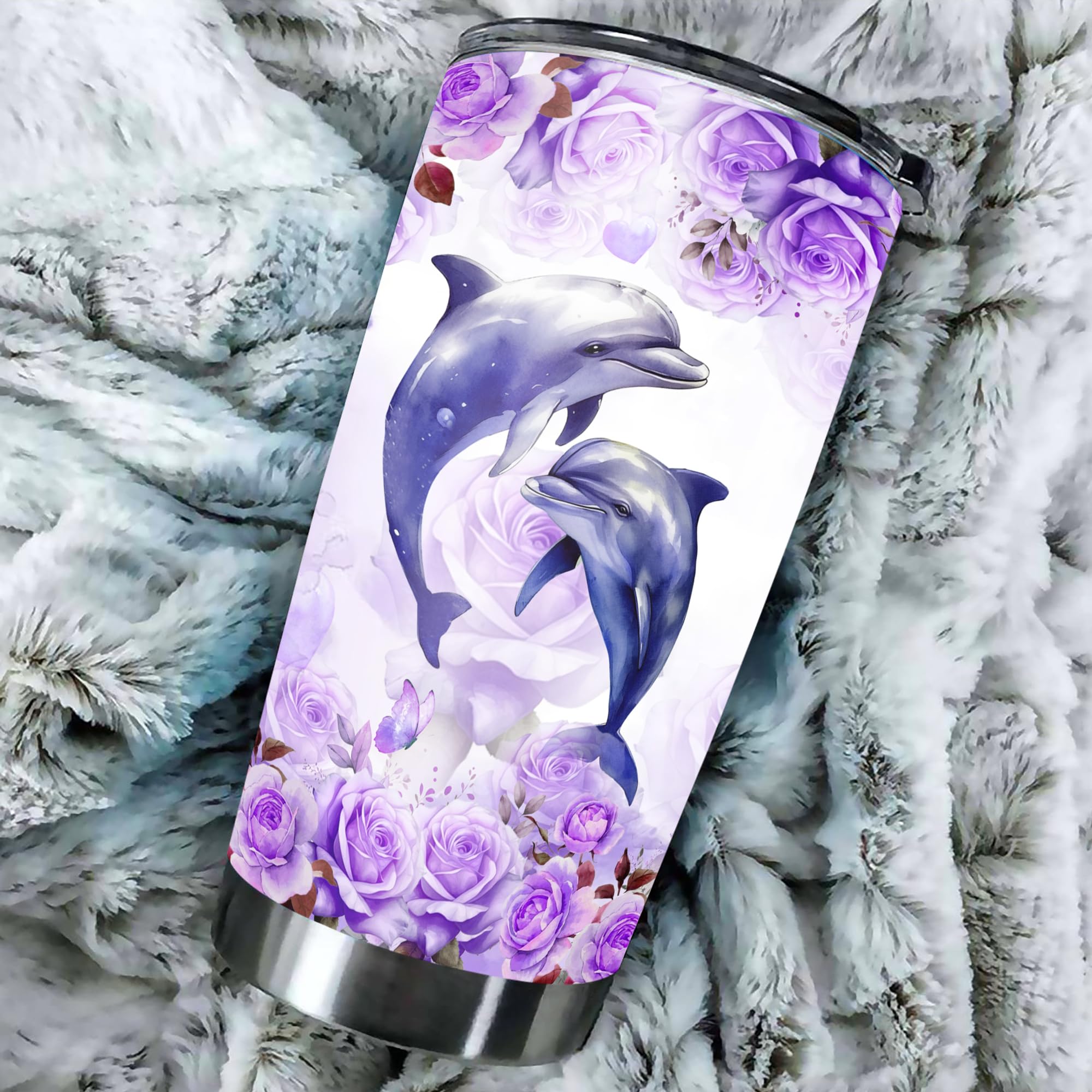 Personalized Dolphin Tumbler With Lid Customized Name Stainless Steel Double Vacuum Travel Coffee Mug Insulated Cup 20oz 30oz Dolphin Gifts for Women Birthday - Image 5