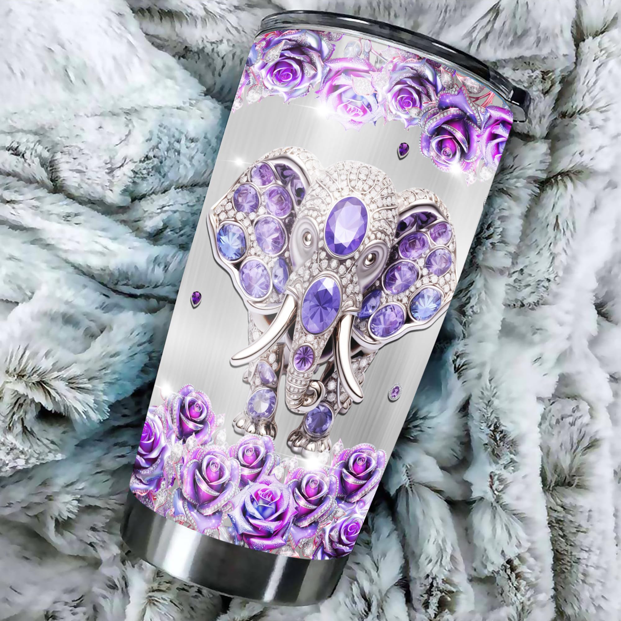 Personalized Elephant Insulated Cup Tumbler Custom Name Flower Jewelry Style Animal Coffee Travel Mug Gifts For Girls Women Elephants Lovers Birthday Christmas Mothers Day Tumblers 20oz 30oz With Lid - Image 5