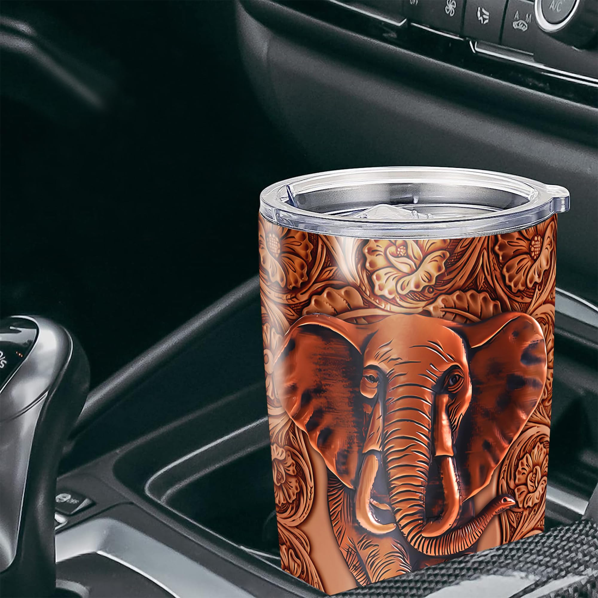 Personalized Elephant Tumbler Customized Name Cups With Lid Wood Drawing Style Stainless Steel Insulated Coffee Mug Gift for Girl Daughter Sister Animal Lovers Christmas Birthday - Image 4