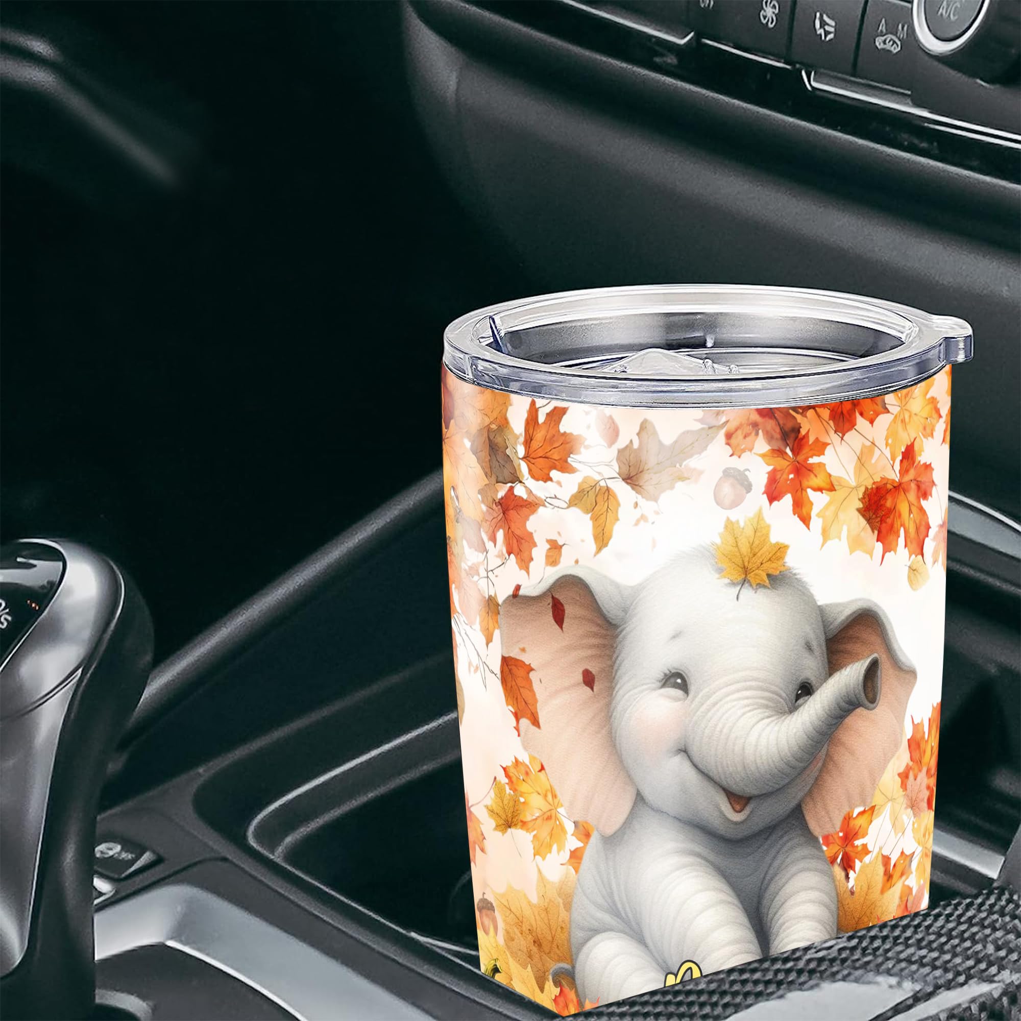 Personalized Fall Elephant Tumbler, Custom Name 20oz 30oz Stainless Steel Travel Mug, Insulated Cup Gift for Elephants Lovers on Thanksgiving Birthday, Autumn Decor Gifts Tumblers for Farmhouse - Image 4
